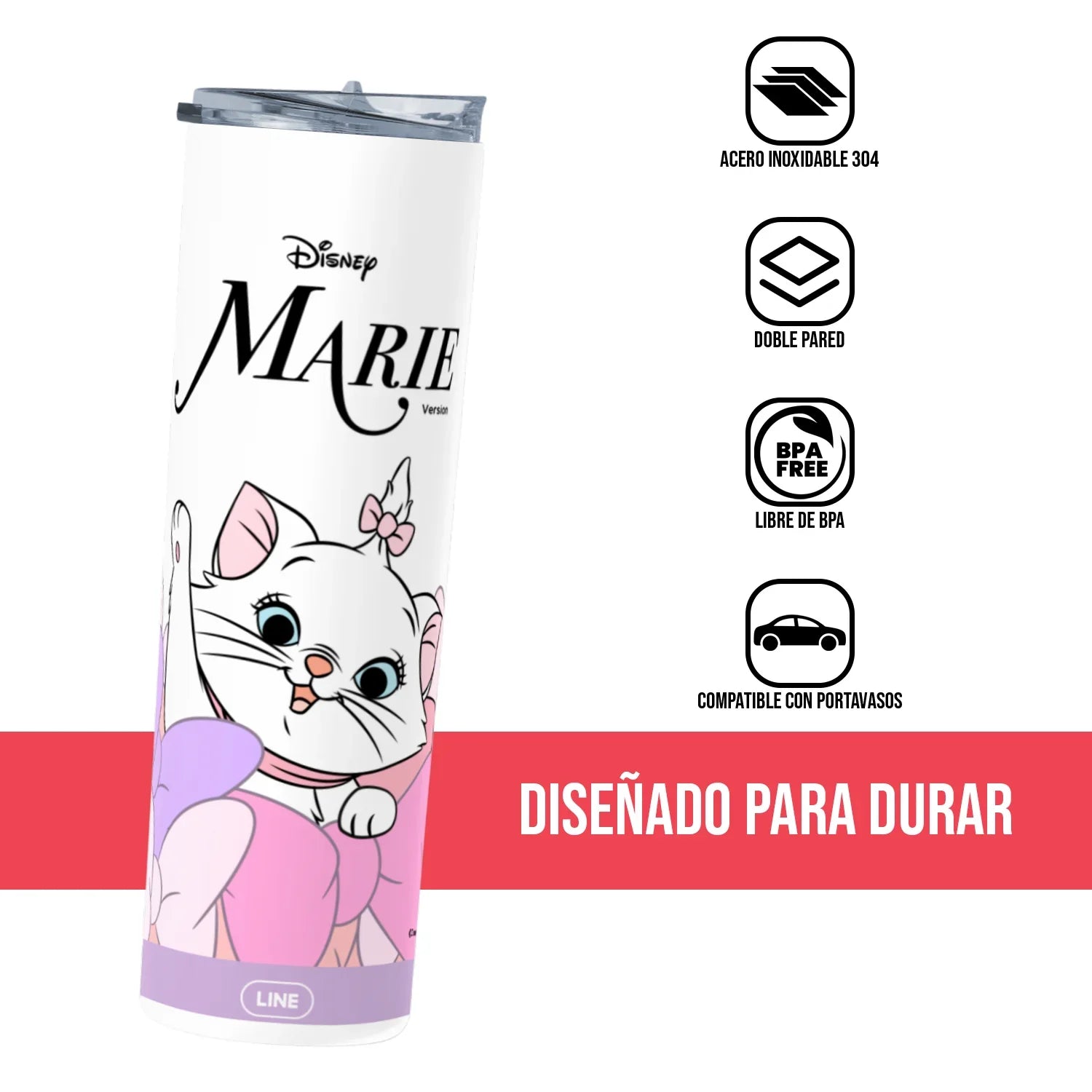 Termo Skinny Tumbler 20 oz de acero inoxidable - Aristogatos Marie