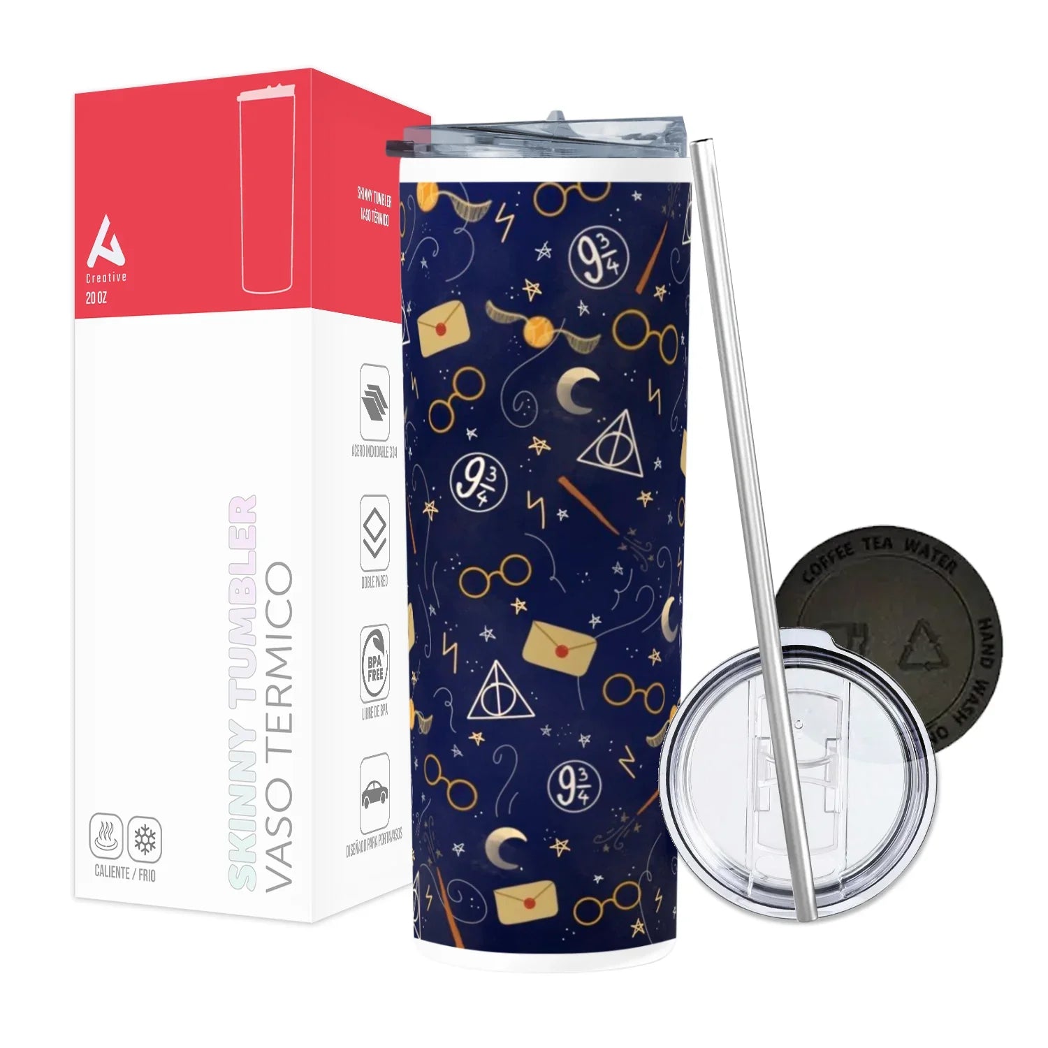 Termo Skinny Tumbler 20 oz de acero inoxidable - Harry Potter Pattern