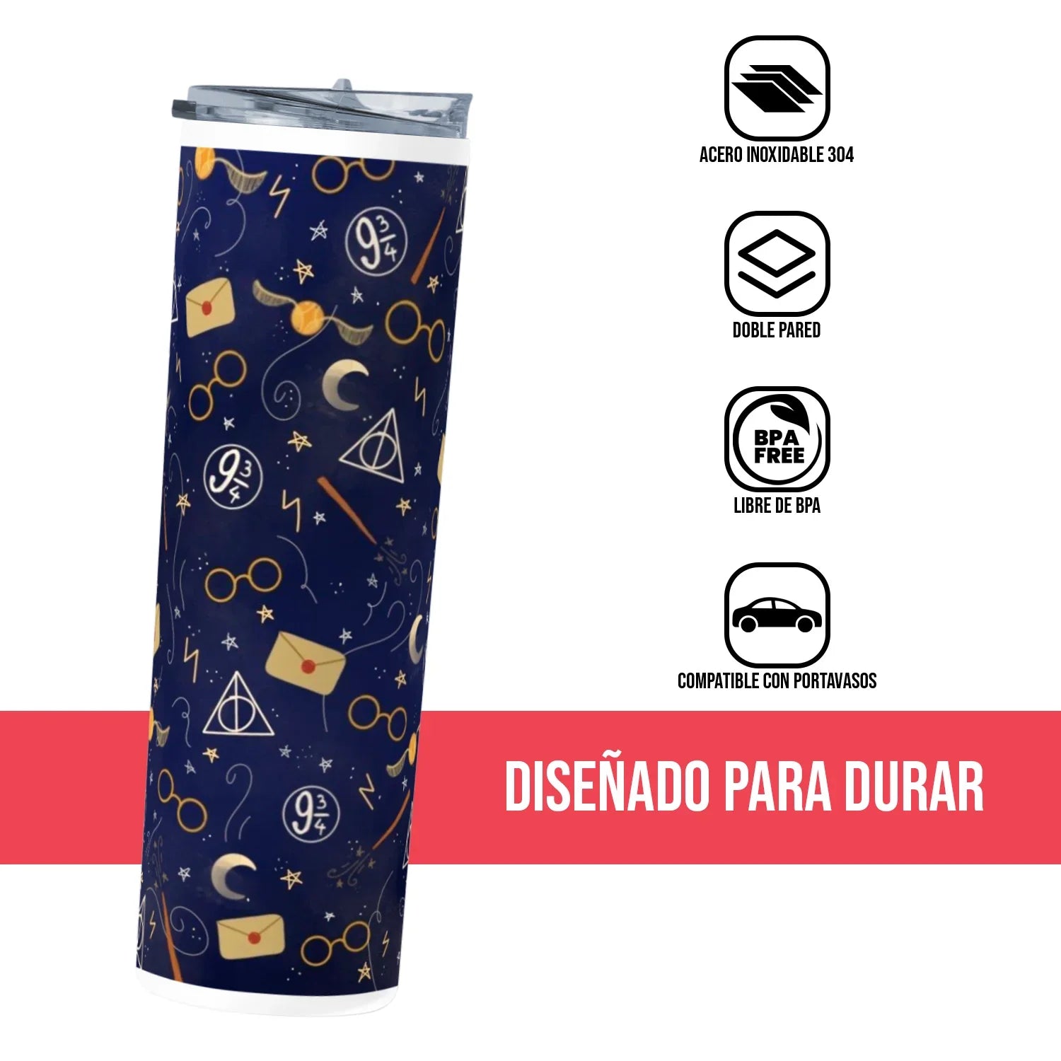 Termo Skinny Tumbler 20 oz de acero inoxidable - Harry Potter Pattern