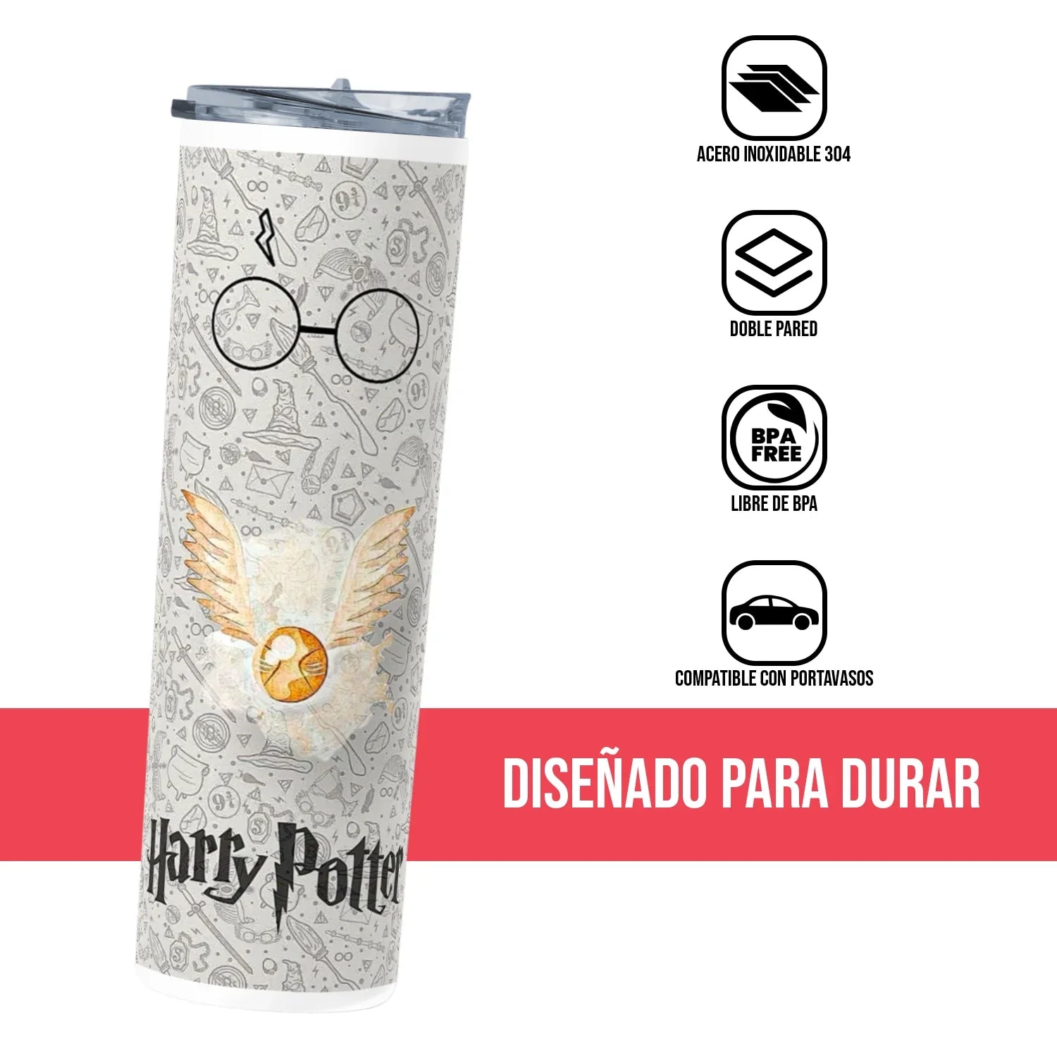 Termo Skinny Tumbler 20 oz de acero inoxidable - Harry Potter Pattern 2
