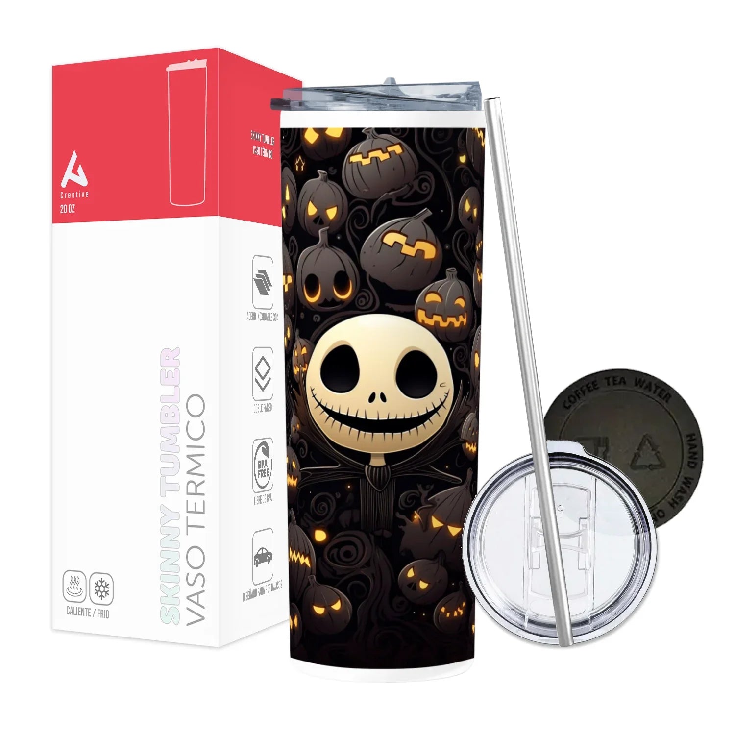 Termo Skinny Tumbler 20 oz de acero inoxidable - Jack Skellington
