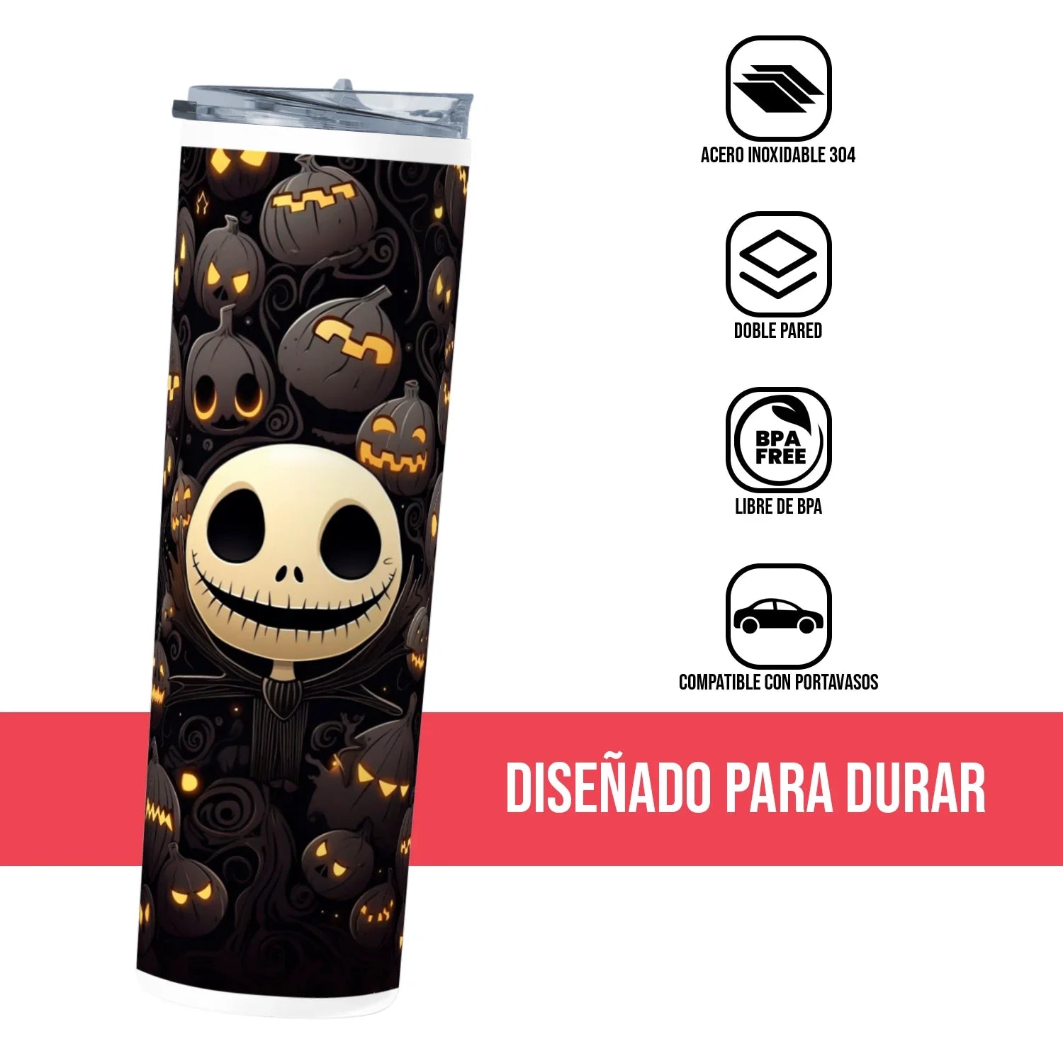Termo Skinny Tumbler 20 oz de acero inoxidable - Jack Skellington