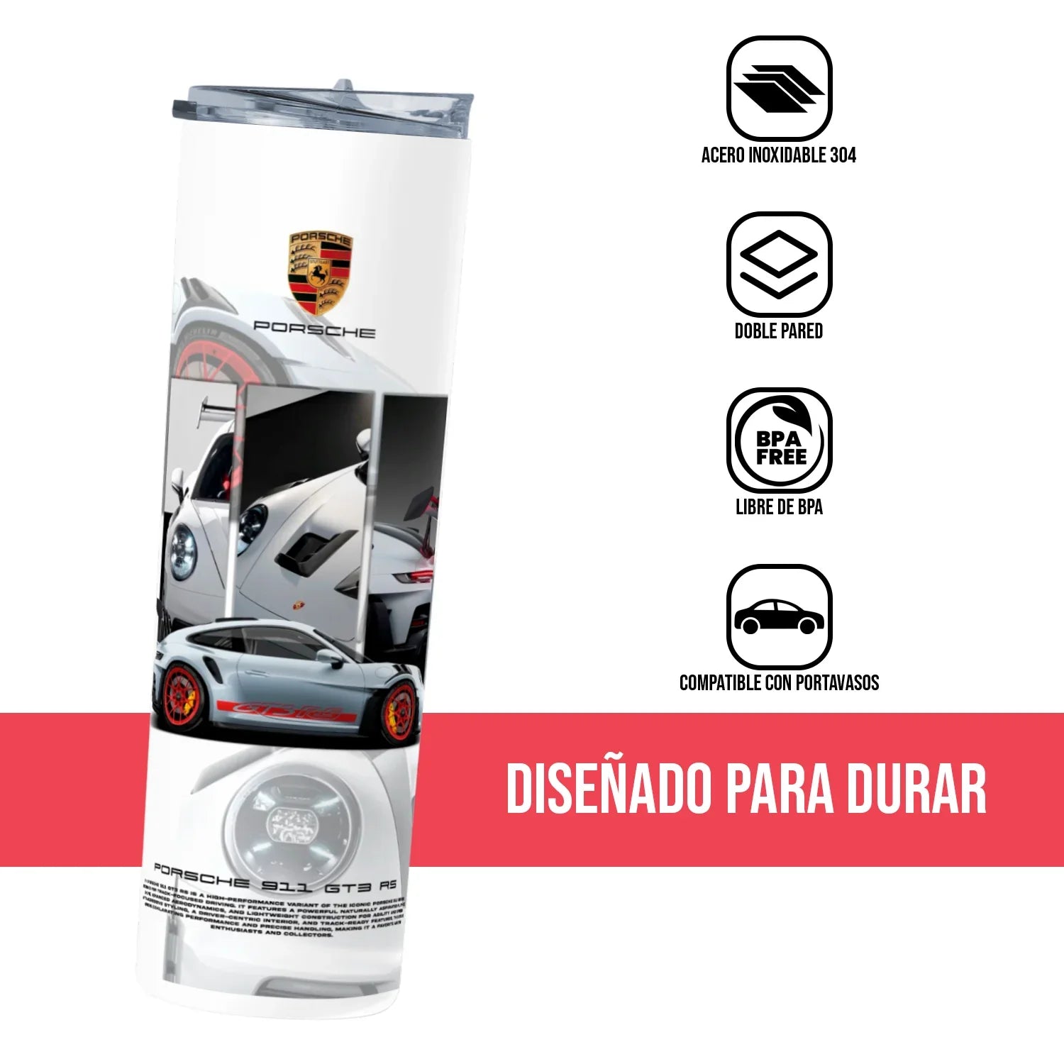 Termo Skinny Tumbler 20 oz de acero inoxidable - Porsche Details