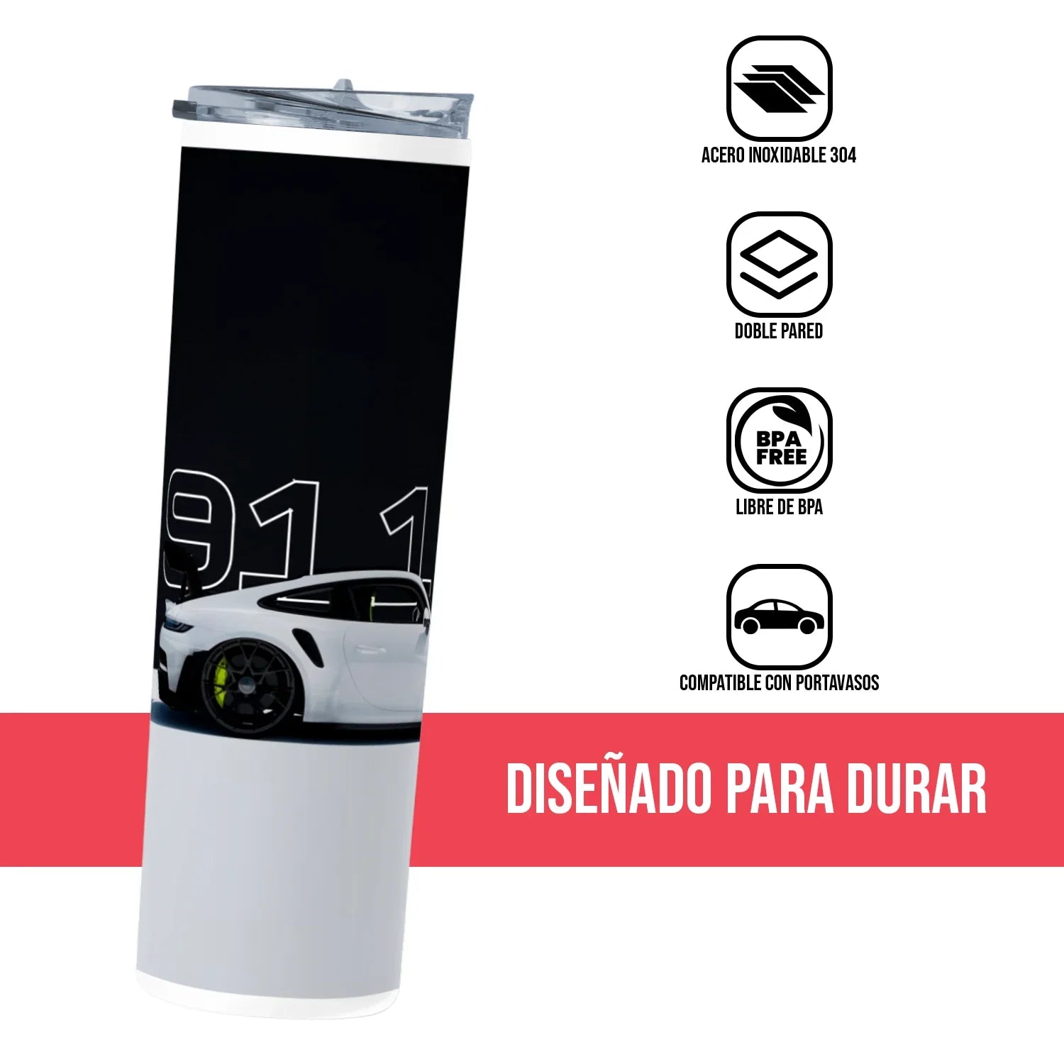 Termo Skinny Tumbler 20 oz de acero inoxidable - Porsche 911