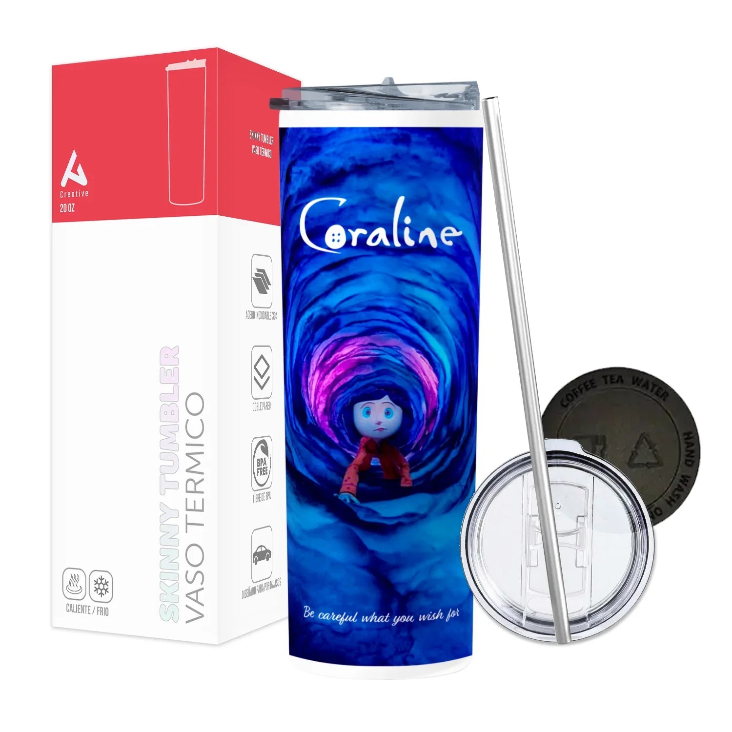 Termo Skinny Tumbler 20 oz de acero inoxidable - Coraline