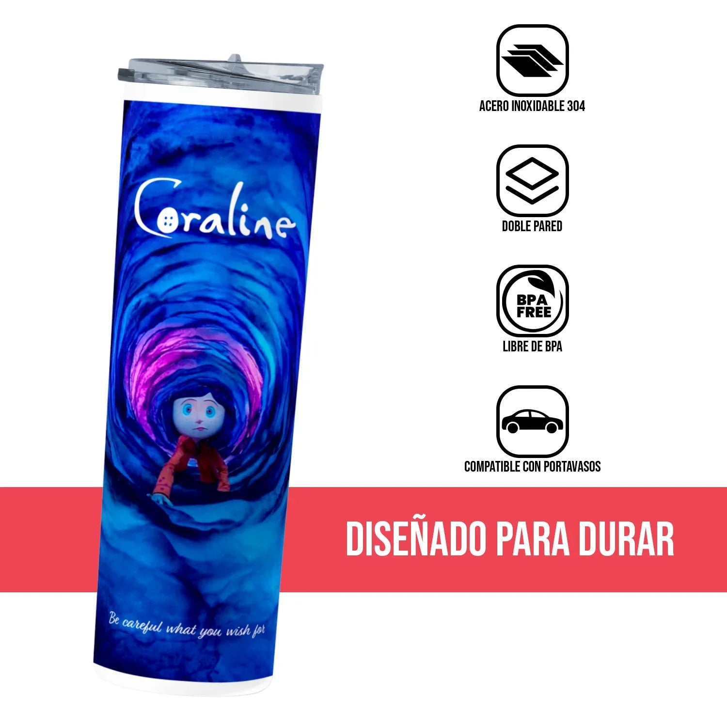 Termo Skinny Tumbler 20 oz de acero inoxidable - Coraline