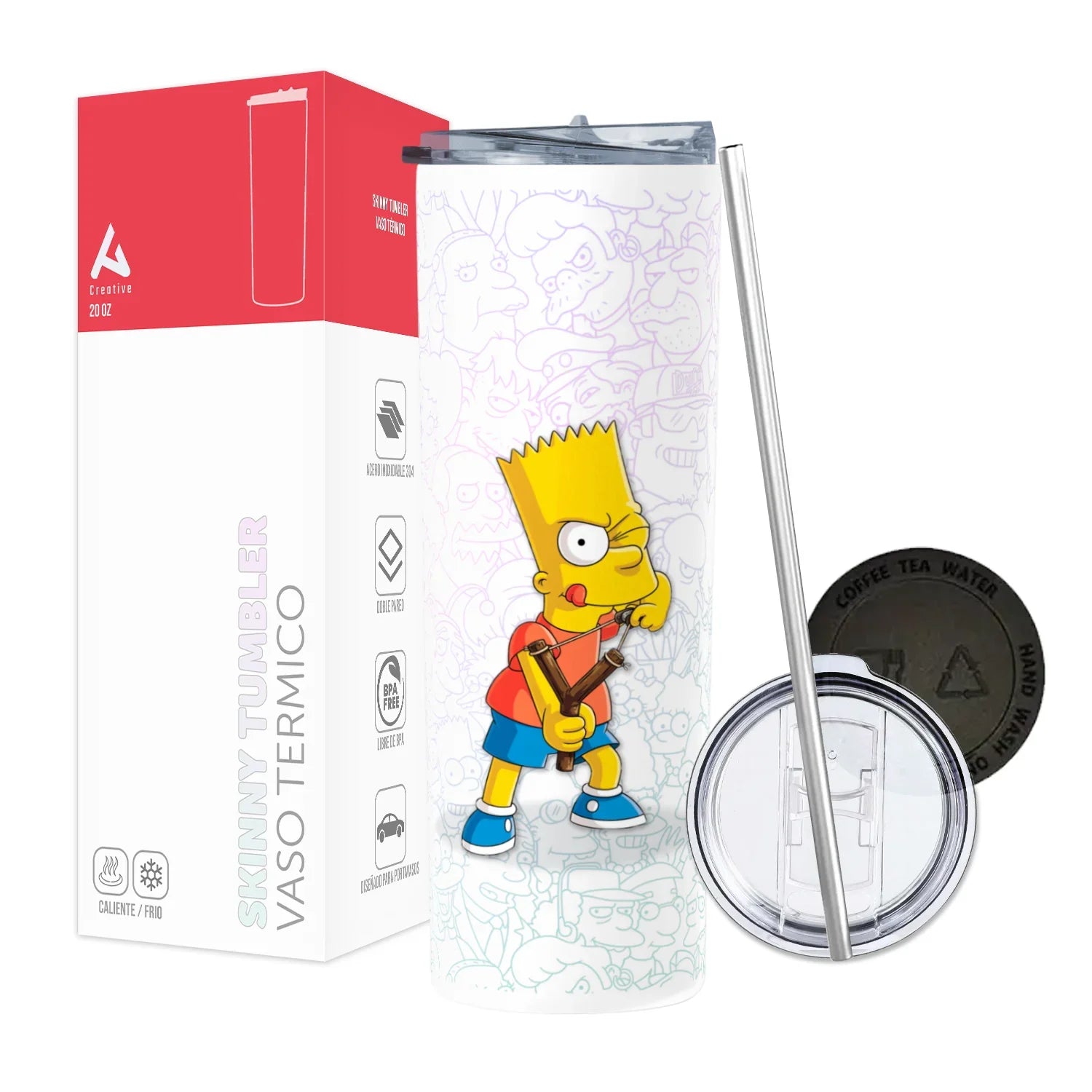 Termo Skinny Tumbler 20 oz de acero inoxidable - Bart Simpson