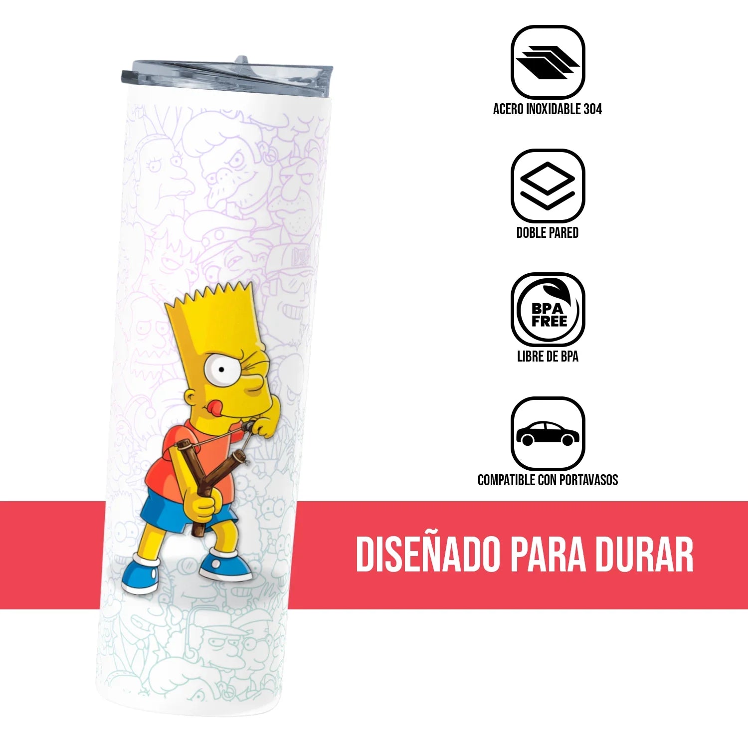 Termo Skinny Tumbler 20 oz de acero inoxidable - Bart Simpson