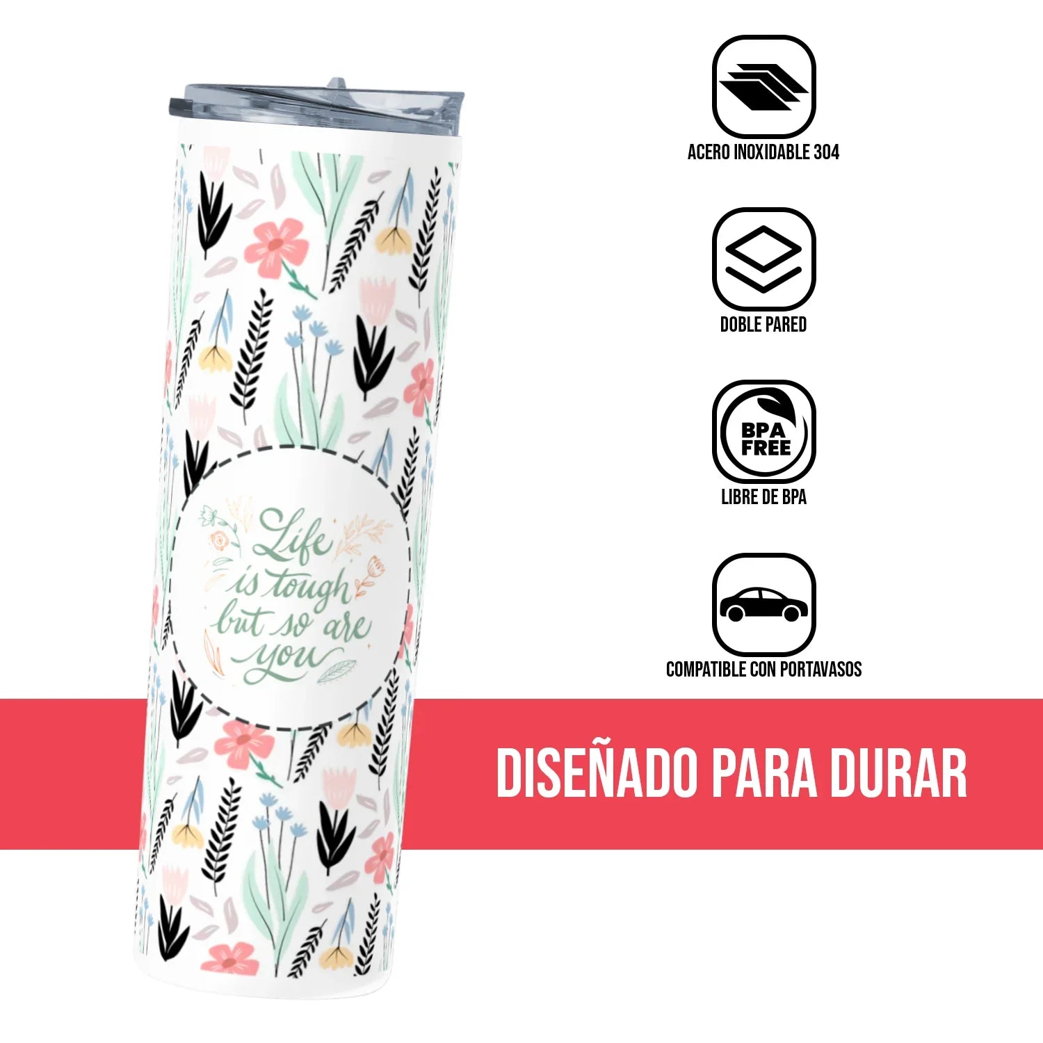 Termo Skinny Tumbler 20 oz de acero inoxidable - Frases motivacionales 3
