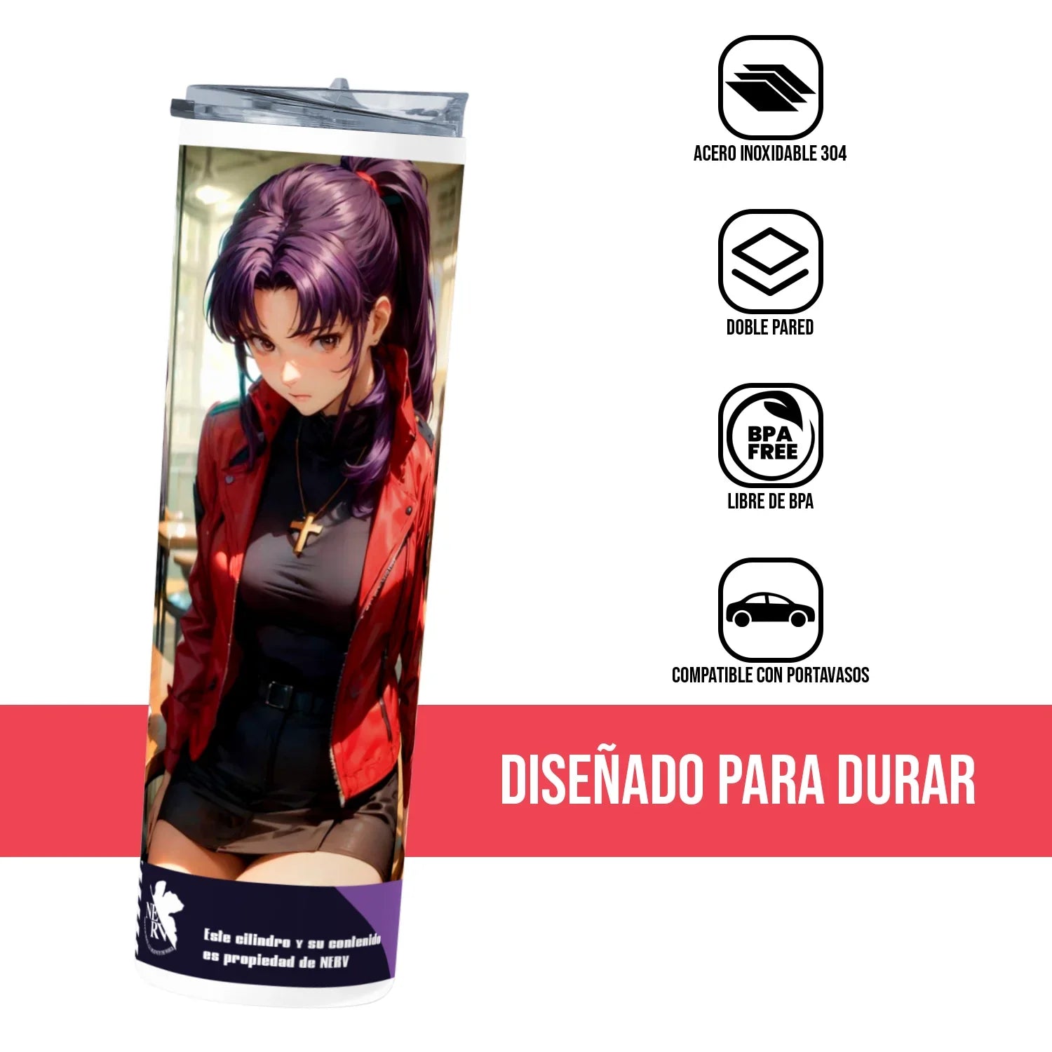 Termo Skinny Tumbler 20 oz de acero inoxidable - Evangelion Misato