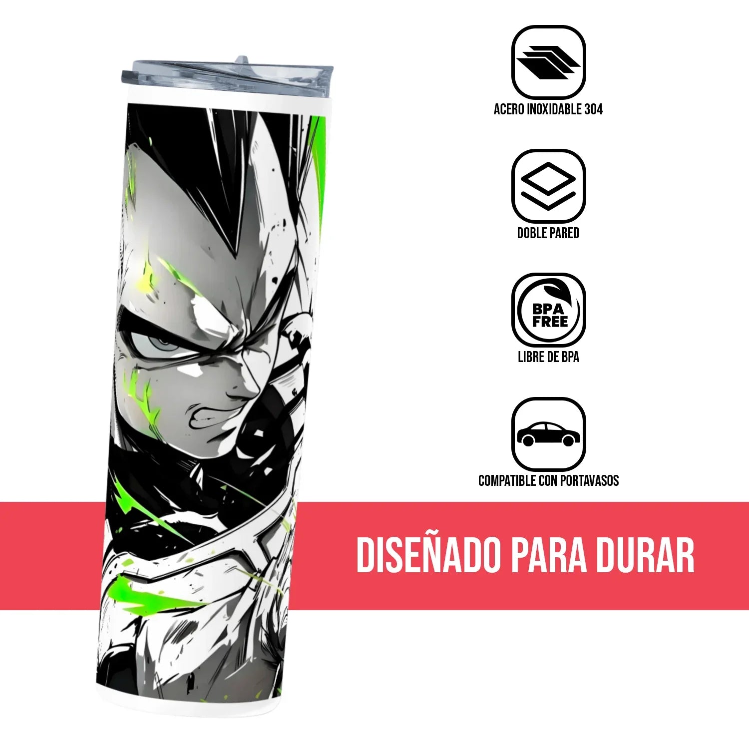 Termo Skinny Tumbler 20 oz de acero inoxidable - Dragon Ball Vegeta