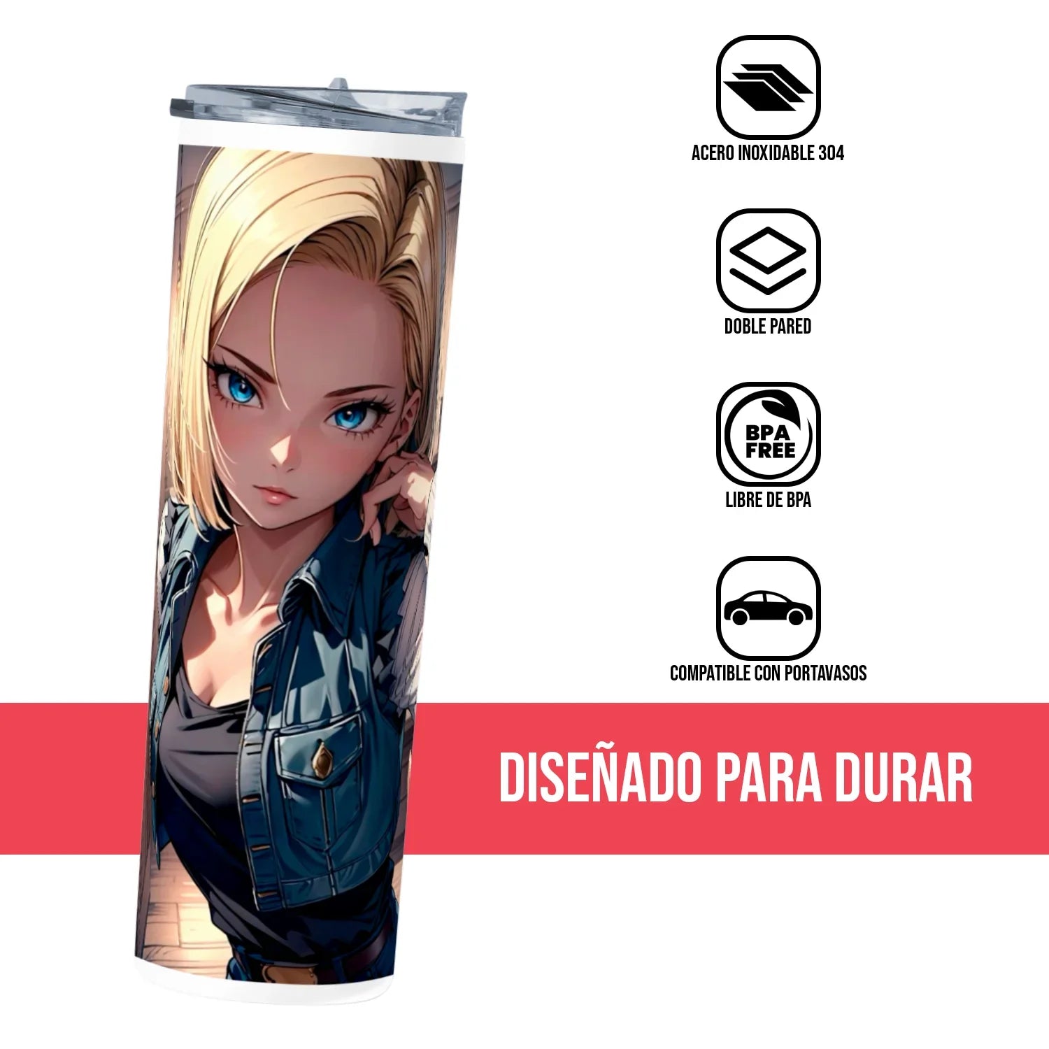 Termo Skinny Tumbler 20 oz de acero inoxidable - Dragon Ball C18