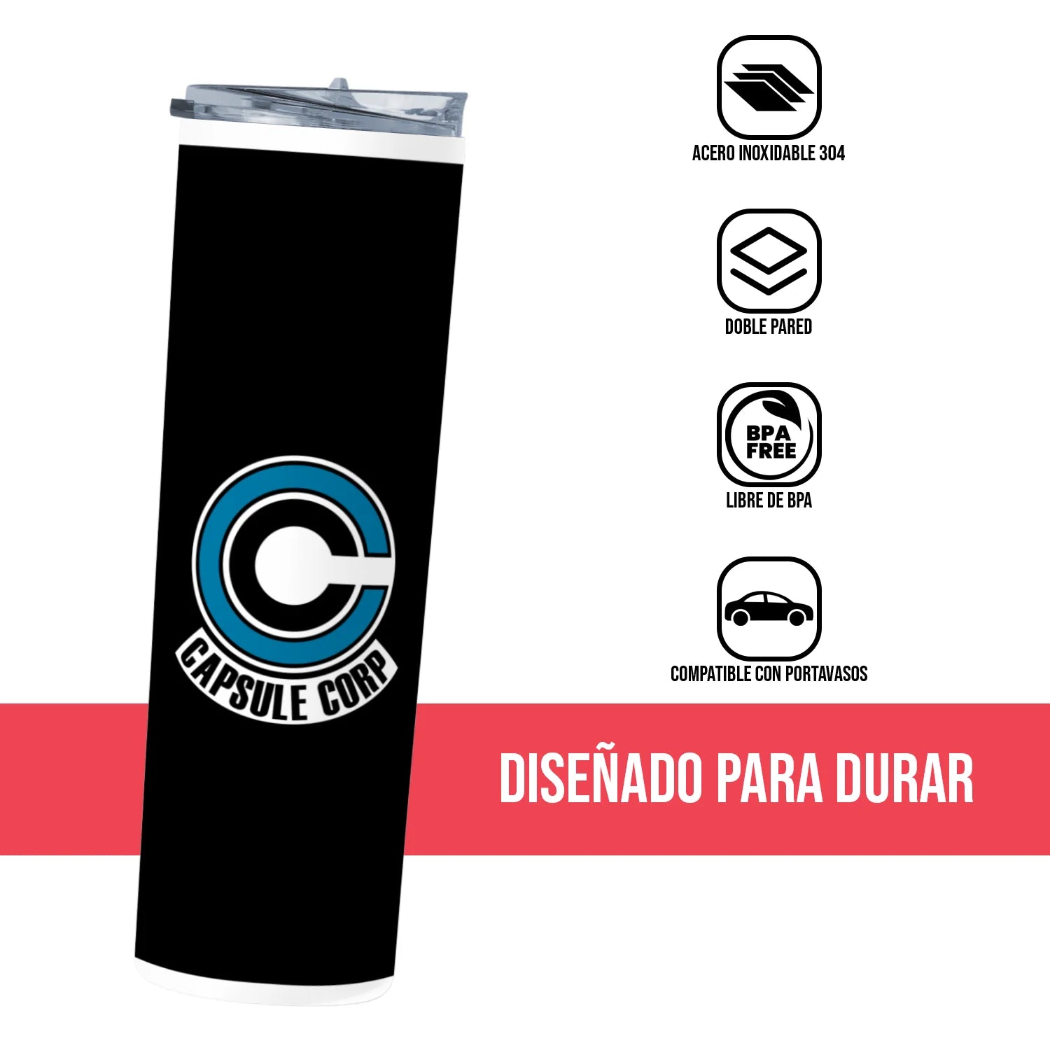 Termo Skinny Tumbler 20 oz de acero inoxidable - Dragon Ball Capsule Corp