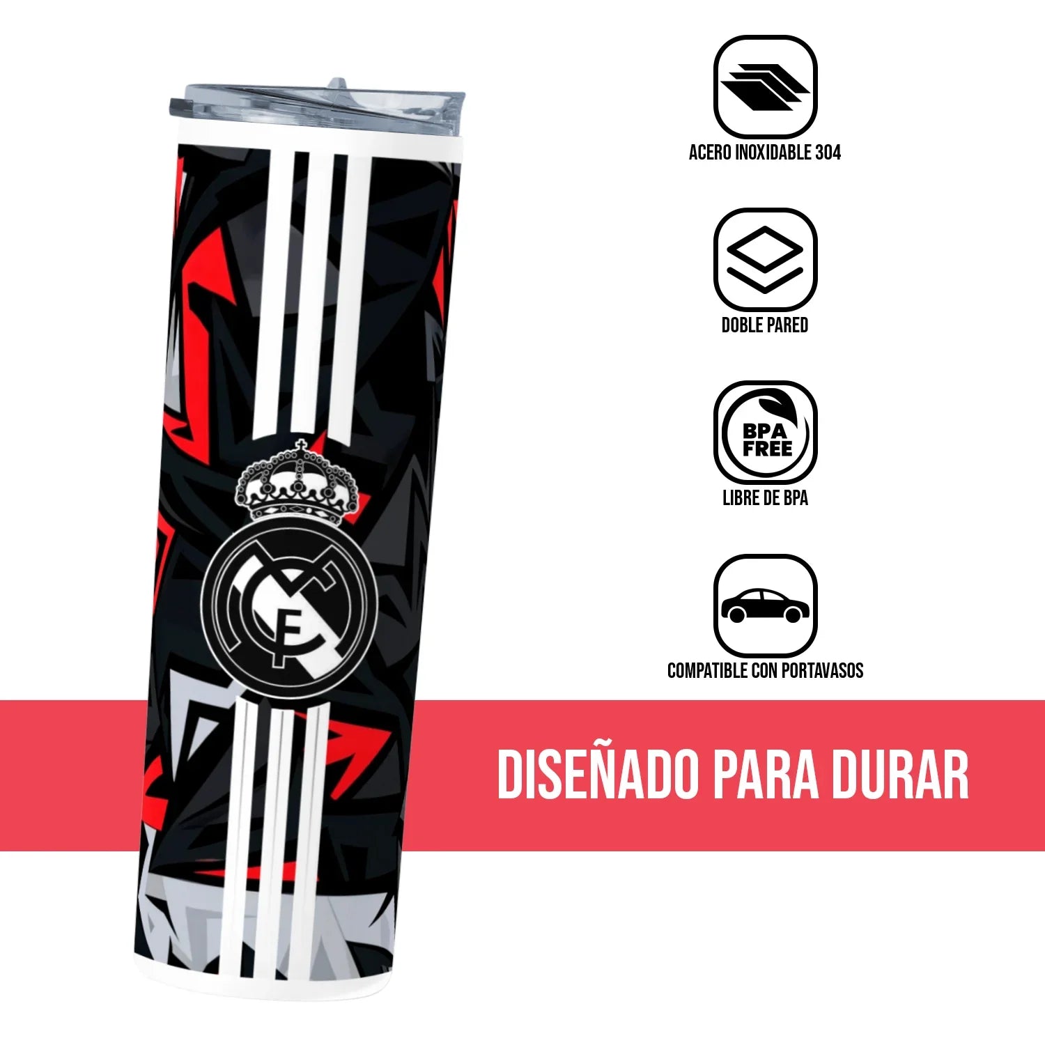 Termo Skinny Tumbler 20 oz de acero inoxidable - Real Madrid