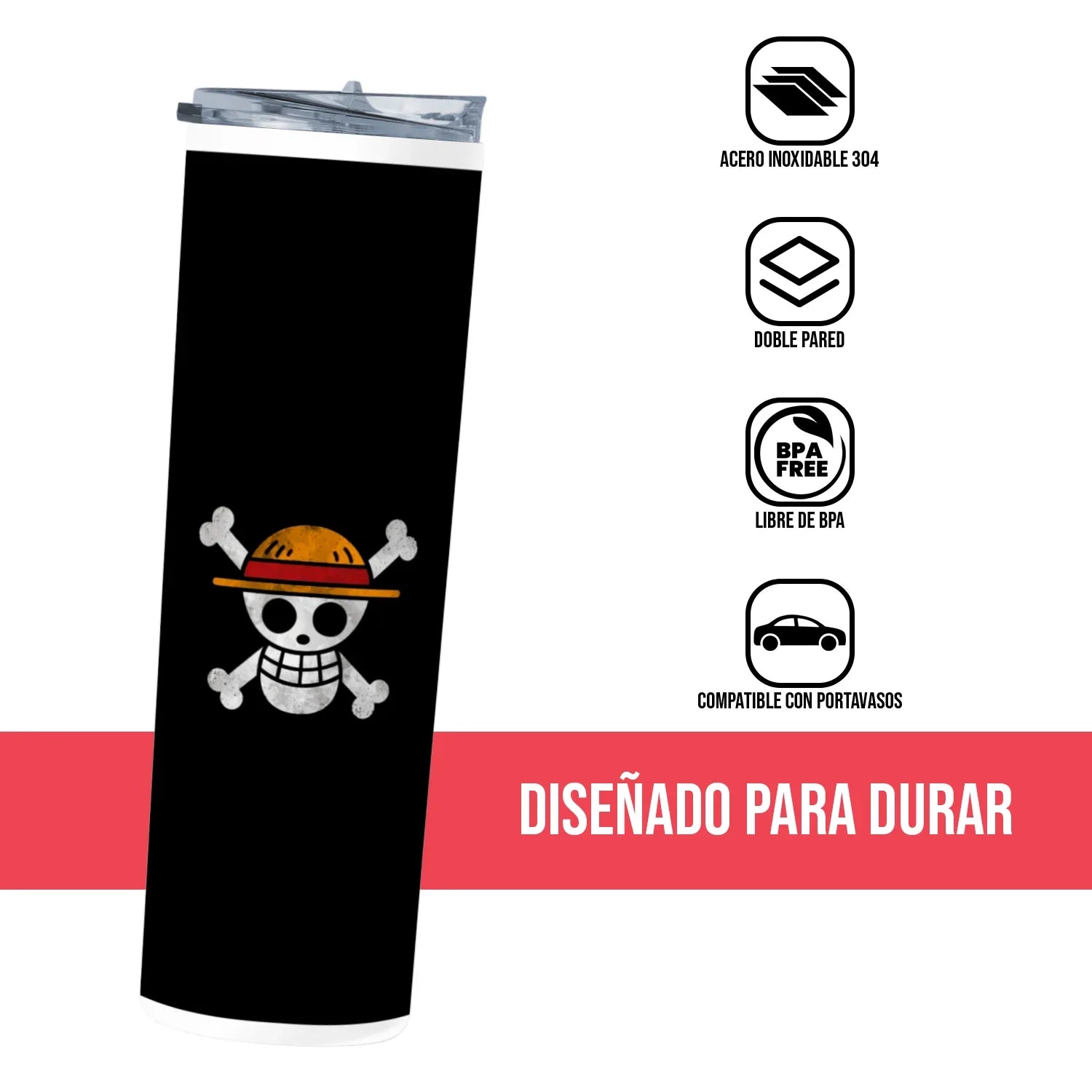 Termo Skinny Tumbler 20 oz de acero inoxidable - Calavera One Piece