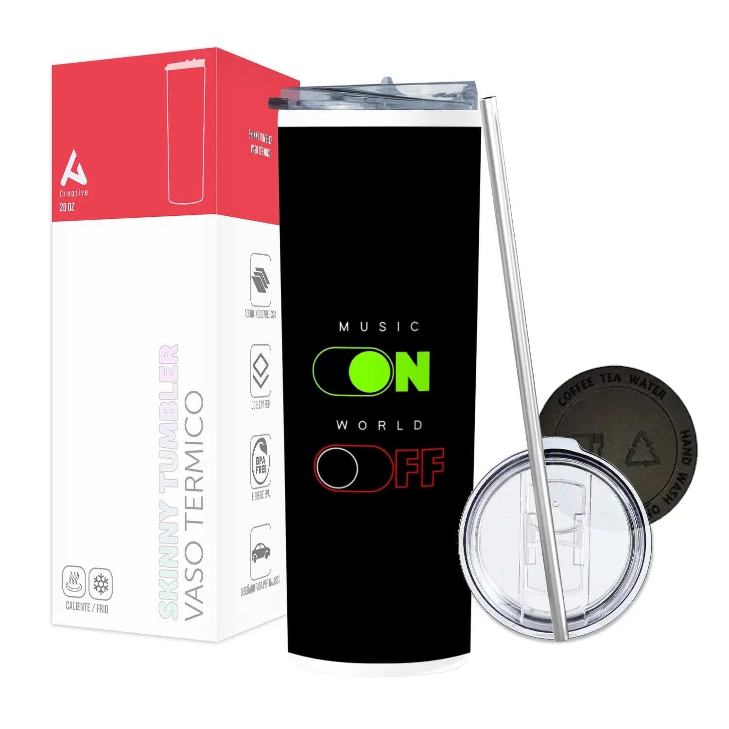 Termo Skinny Tumbler 20 oz de acero inoxidable - Music On Off