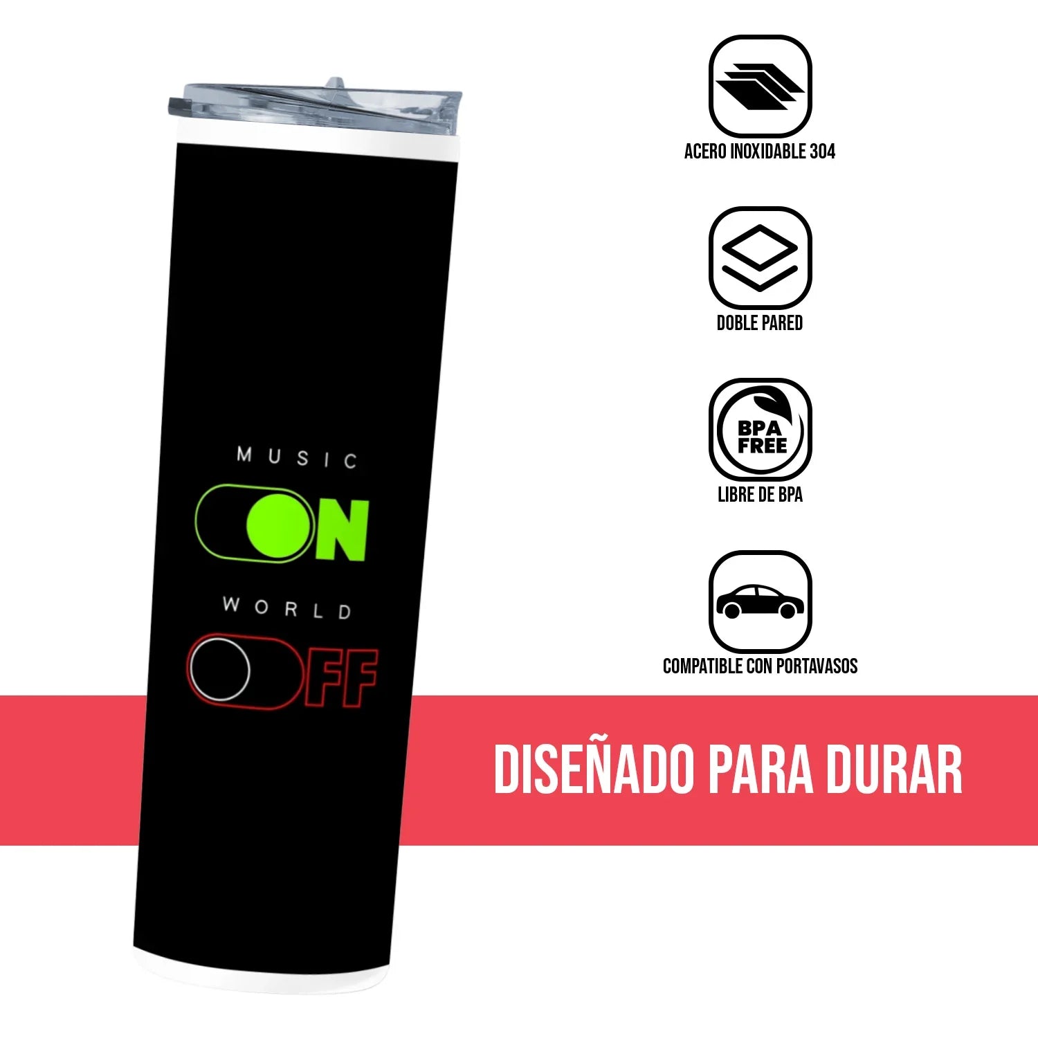 Termo Skinny Tumbler 20 oz de acero inoxidable - Music On Off