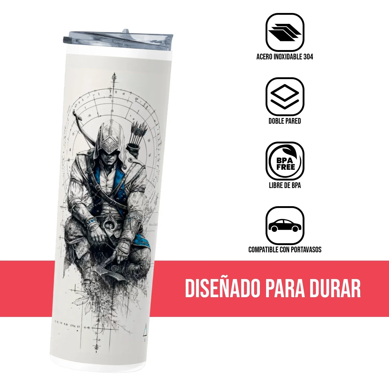 Termo Skinny Tumbler 20 oz de acero inoxidable - Assasins Creed