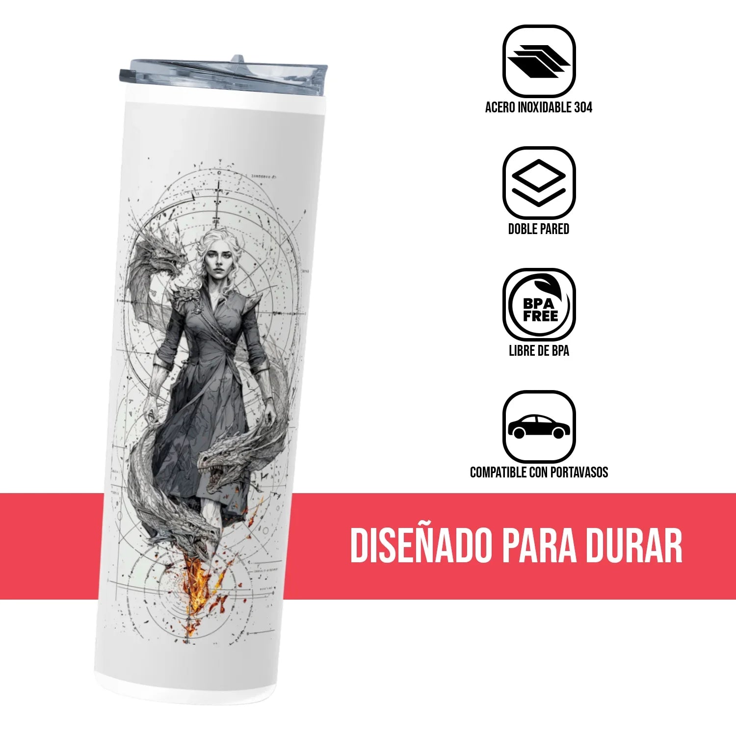 Termo Skinny Tumbler 20 oz de acero inoxidable - Danaerys Targaryen