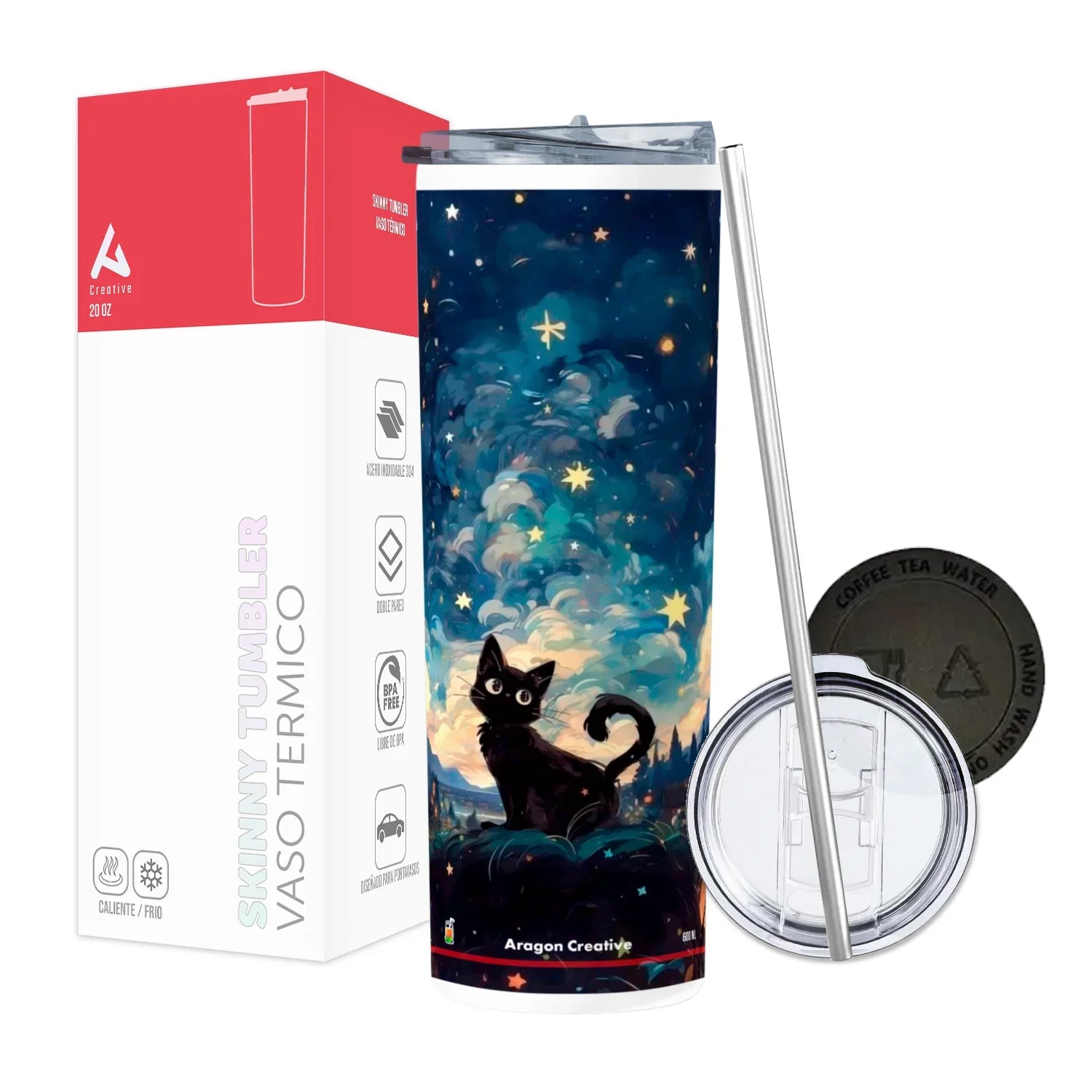 Termo Skinny Tumbler 20 oz de acero inoxidable - Gatito En Pintura