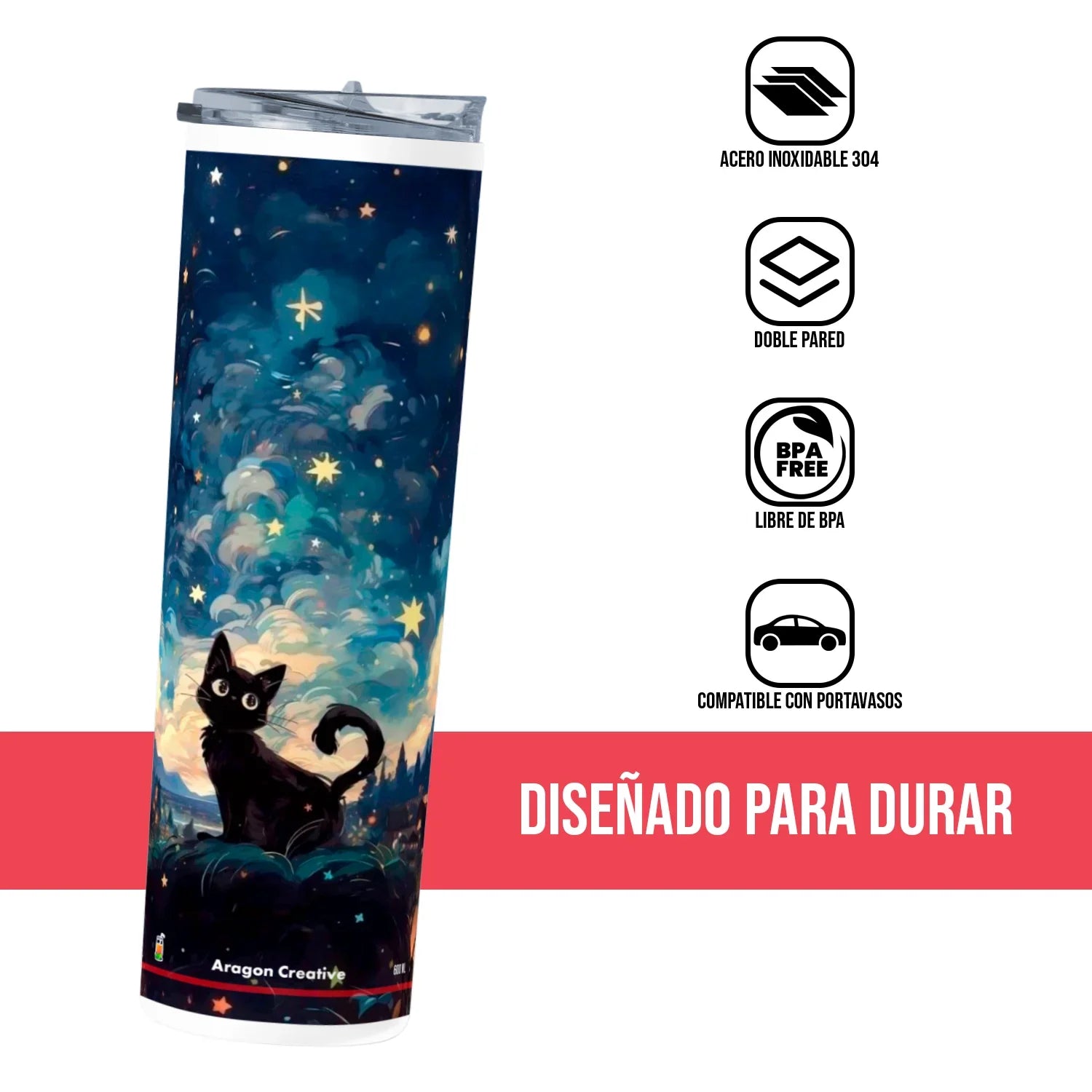 Termo Skinny Tumbler 20 oz de acero inoxidable - Gatito En Pintura