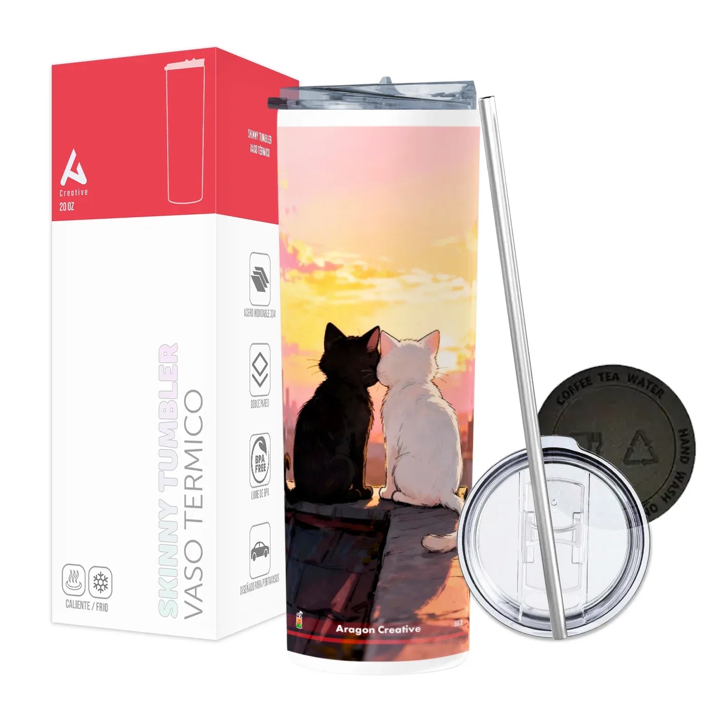 Termo Skinny Tumbler 20 oz de acero inoxidable - Gatitos Pareja 3