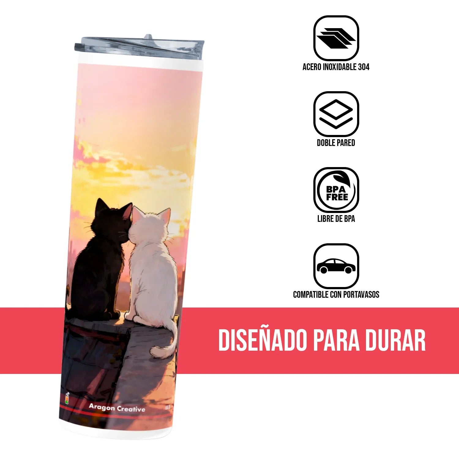 Termo Skinny Tumbler 20 oz de acero inoxidable - Gatitos Pareja 3