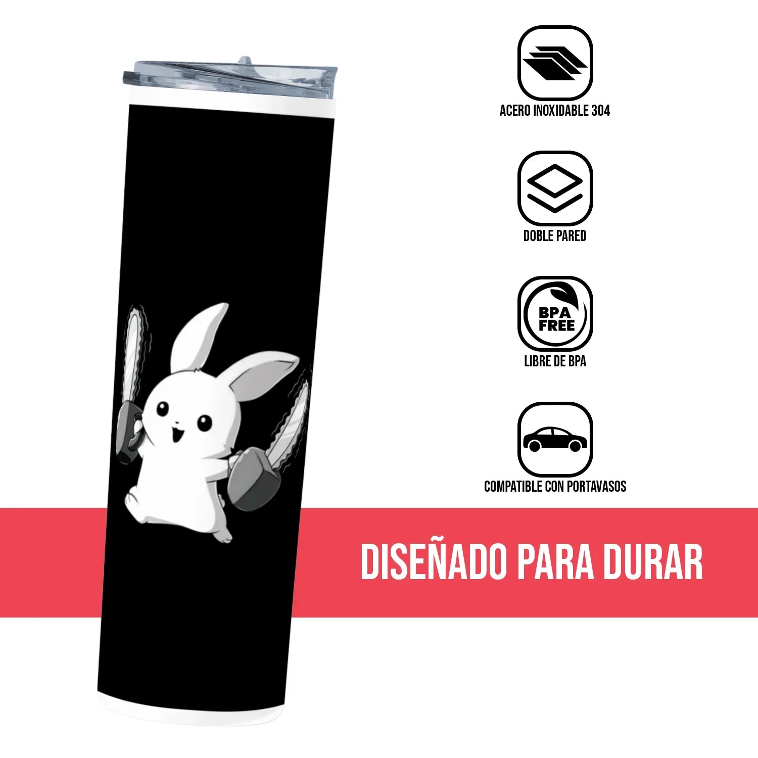 Termo Skinny Tumbler 20 oz de acero inoxidable - Conejito Malo