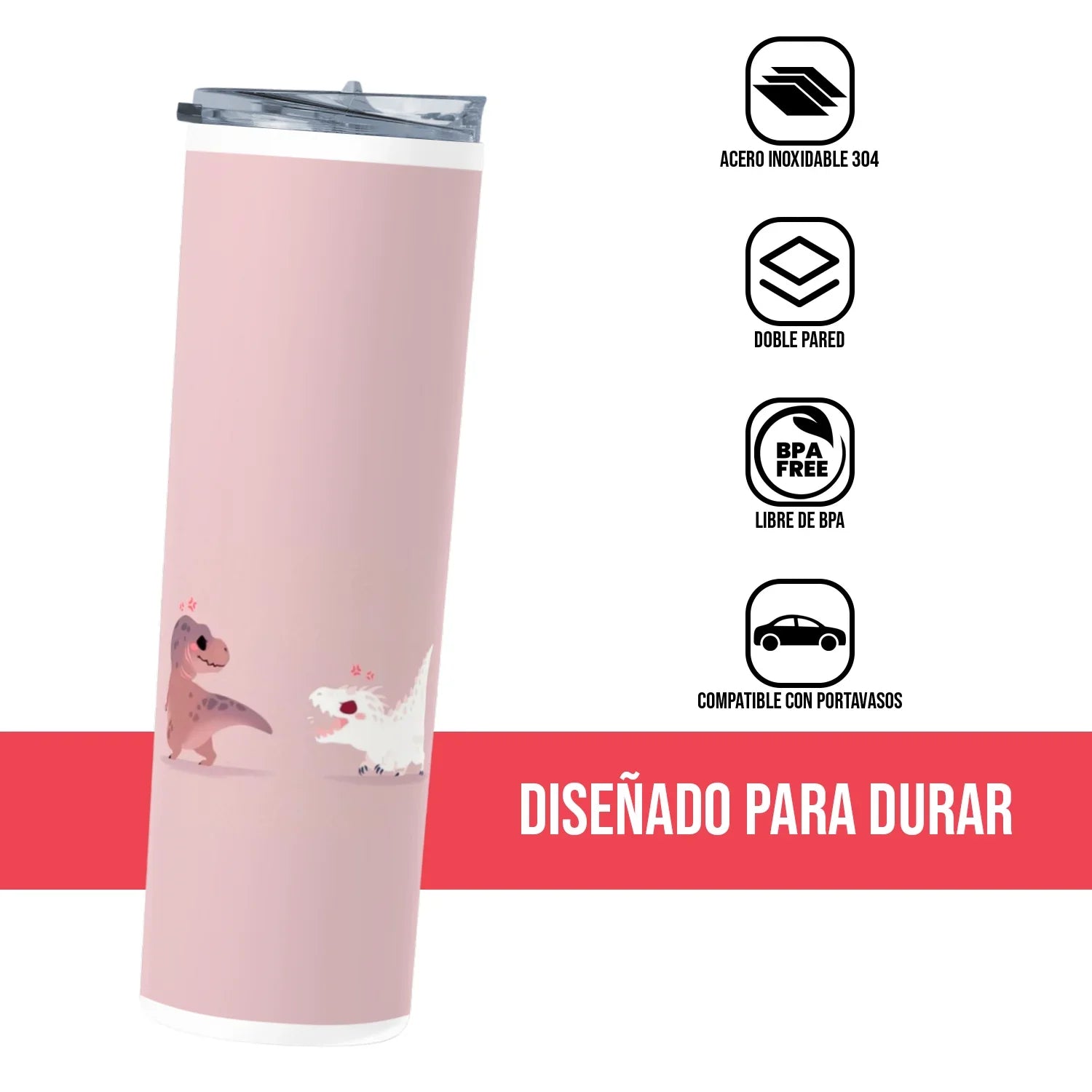 Termo Skinny Tumbler 20 oz de acero inoxidable - Dinosaurios Bonitos Y Malos