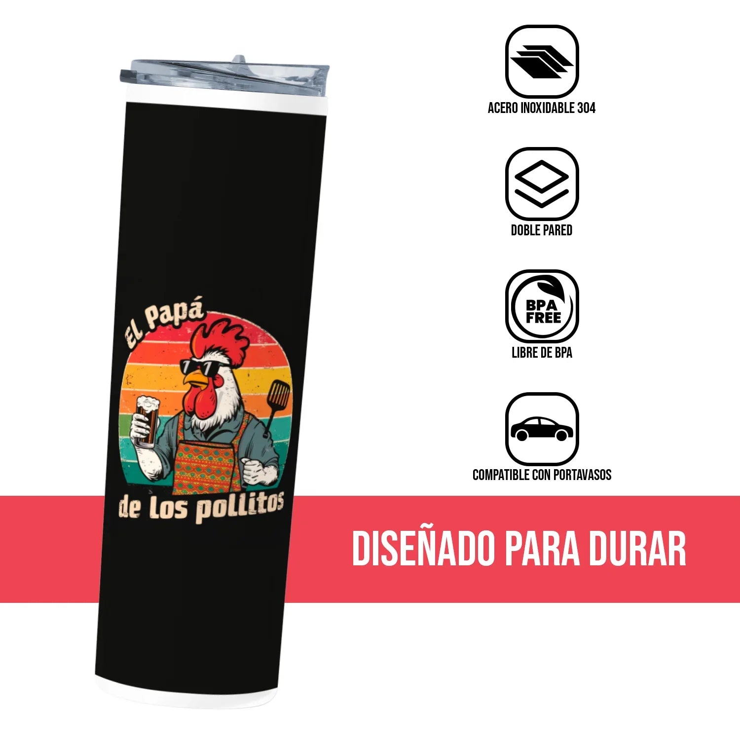Termo Skinny Tumbler 20 oz de acero inoxidable - El papa de los pollitos