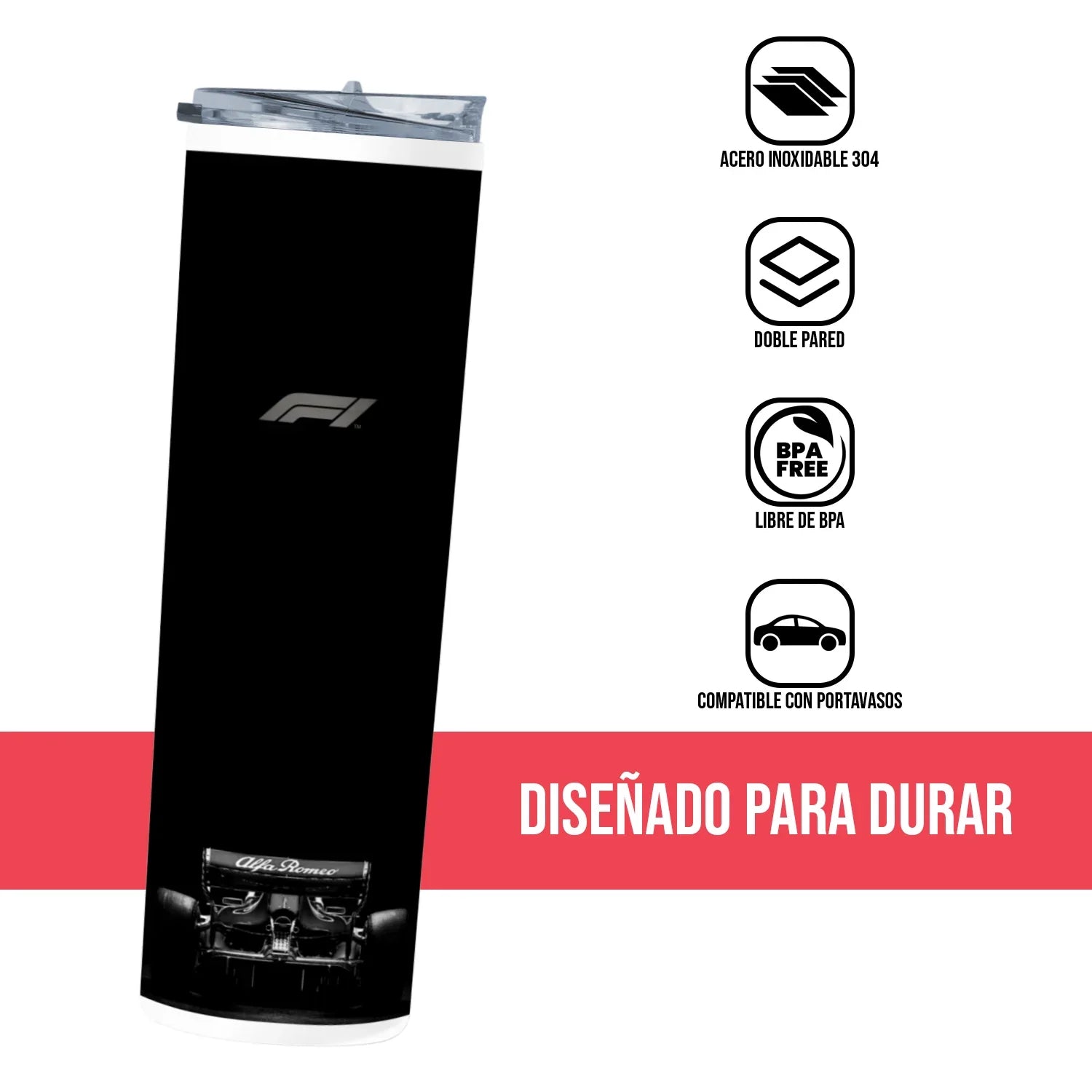 Termo Skinny Tumbler 20 oz de acero inoxidable - Cadillac F1