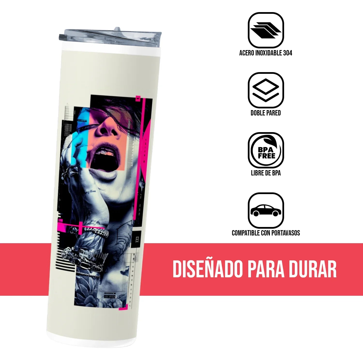 Termo Skinny Tumbler 20 oz de acero inoxidable - Pop Art