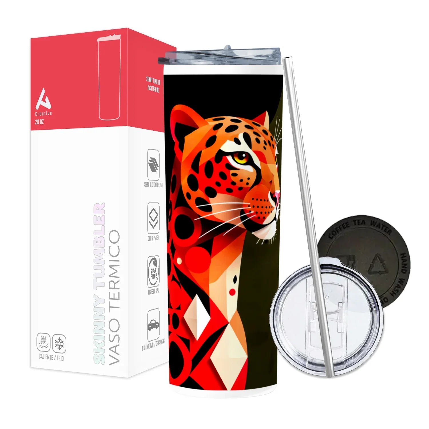 Termo Skinny Tumbler 20 oz de acero inoxidable - Abstract Jaguar