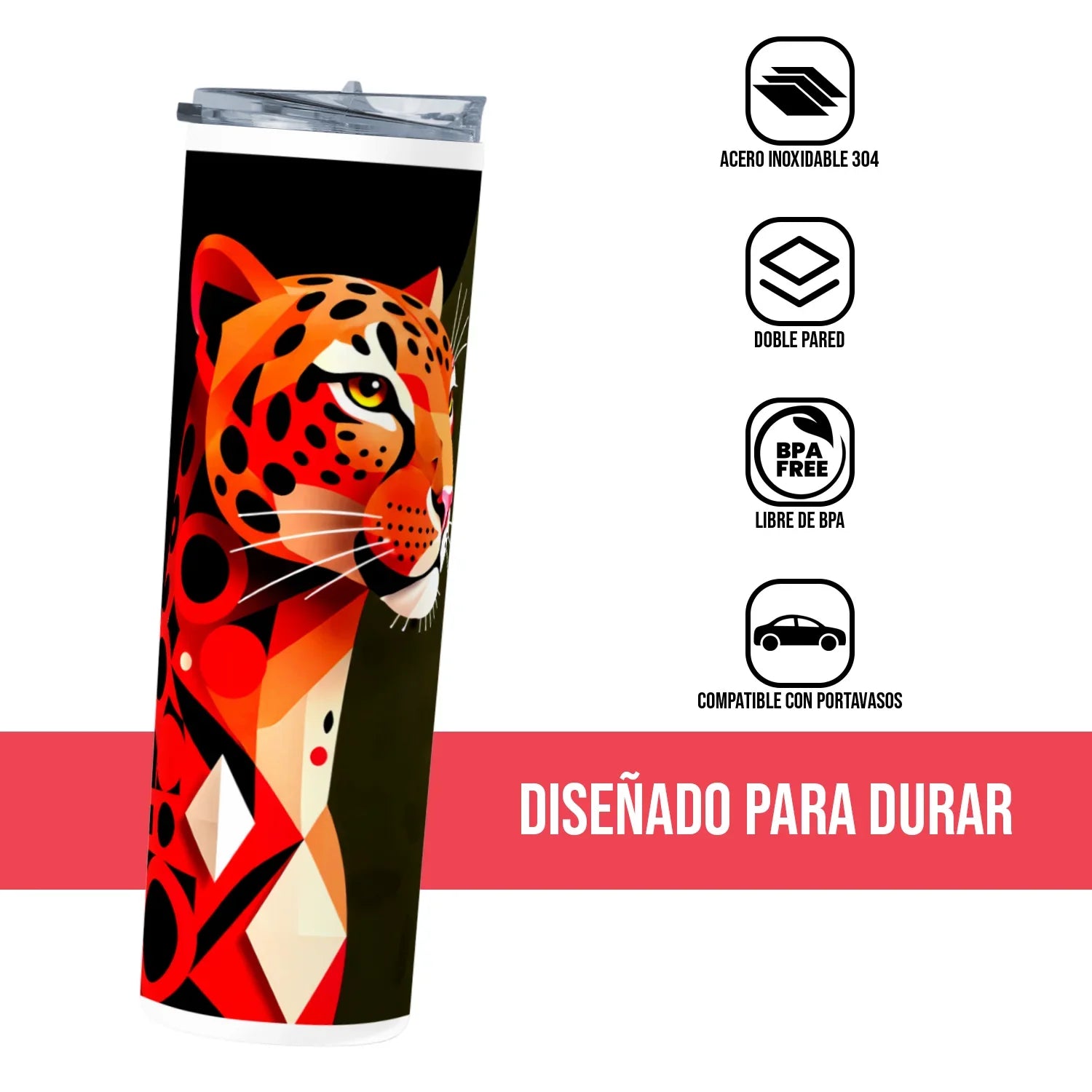 Termo Skinny Tumbler 20 oz de acero inoxidable - Abstract Jaguar