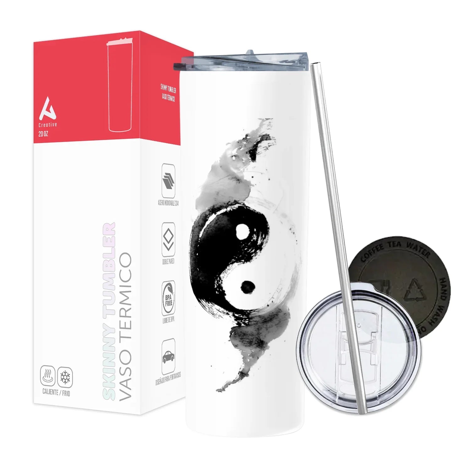 Termo Skinny Tumbler 20 oz de acero inoxidable - Ying Yang Logo