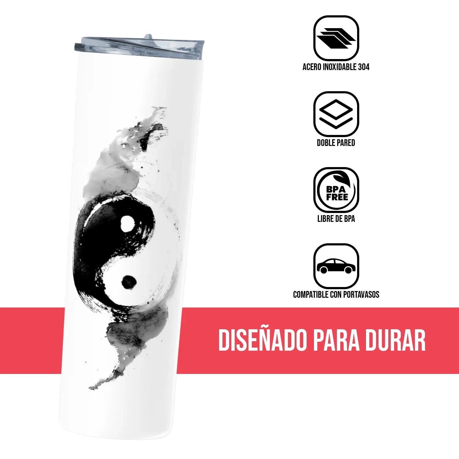 Termo Skinny Tumbler 20 oz de acero inoxidable - Ying Yang Logo