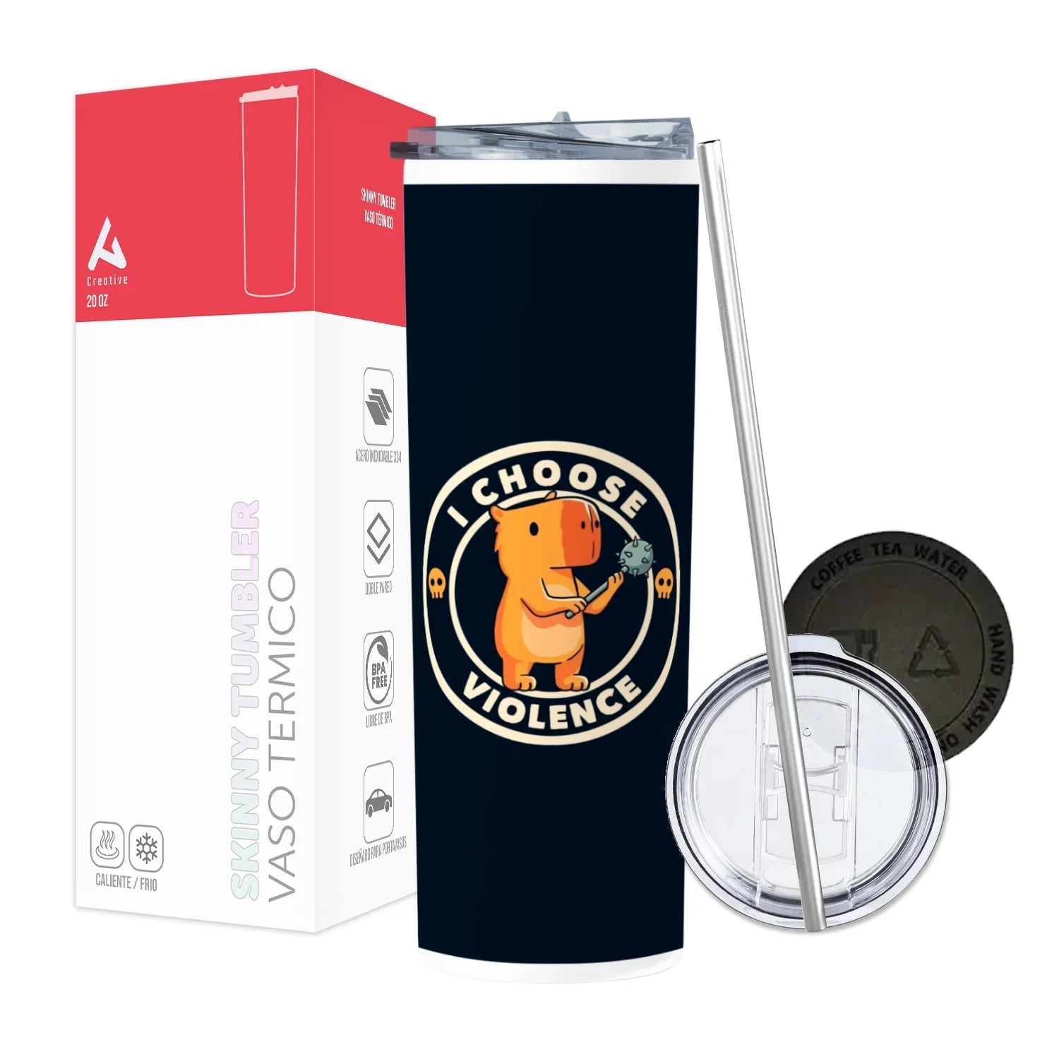 Termo Skinny Tumbler 20 oz de acero inoxidable - Capibara Violent