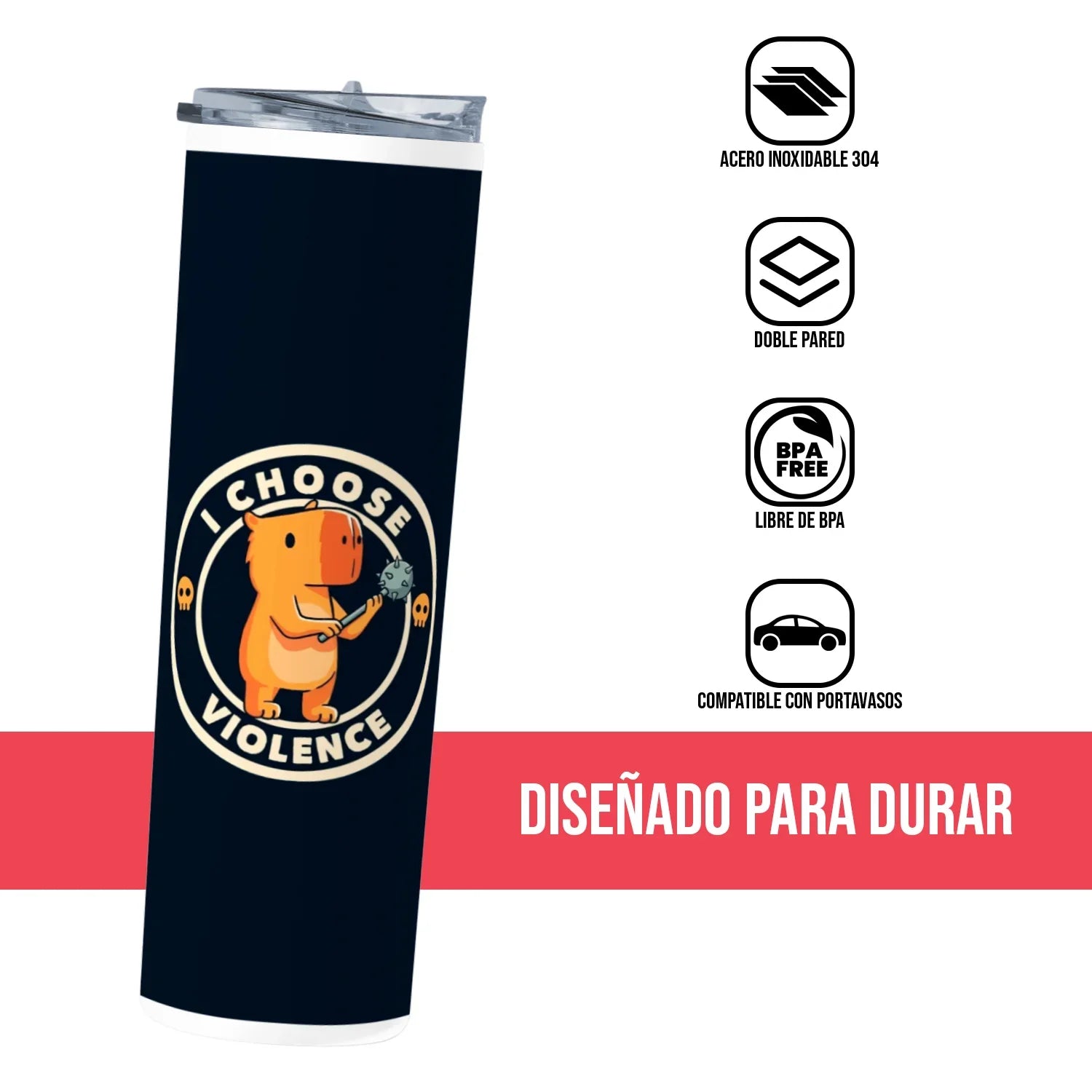Termo Skinny Tumbler 20 oz de acero inoxidable - Capibara Violent