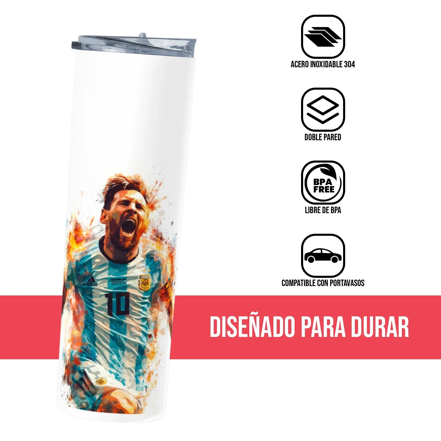 Termo Skinny Tumbler 20 oz de acero inoxidable - Messi