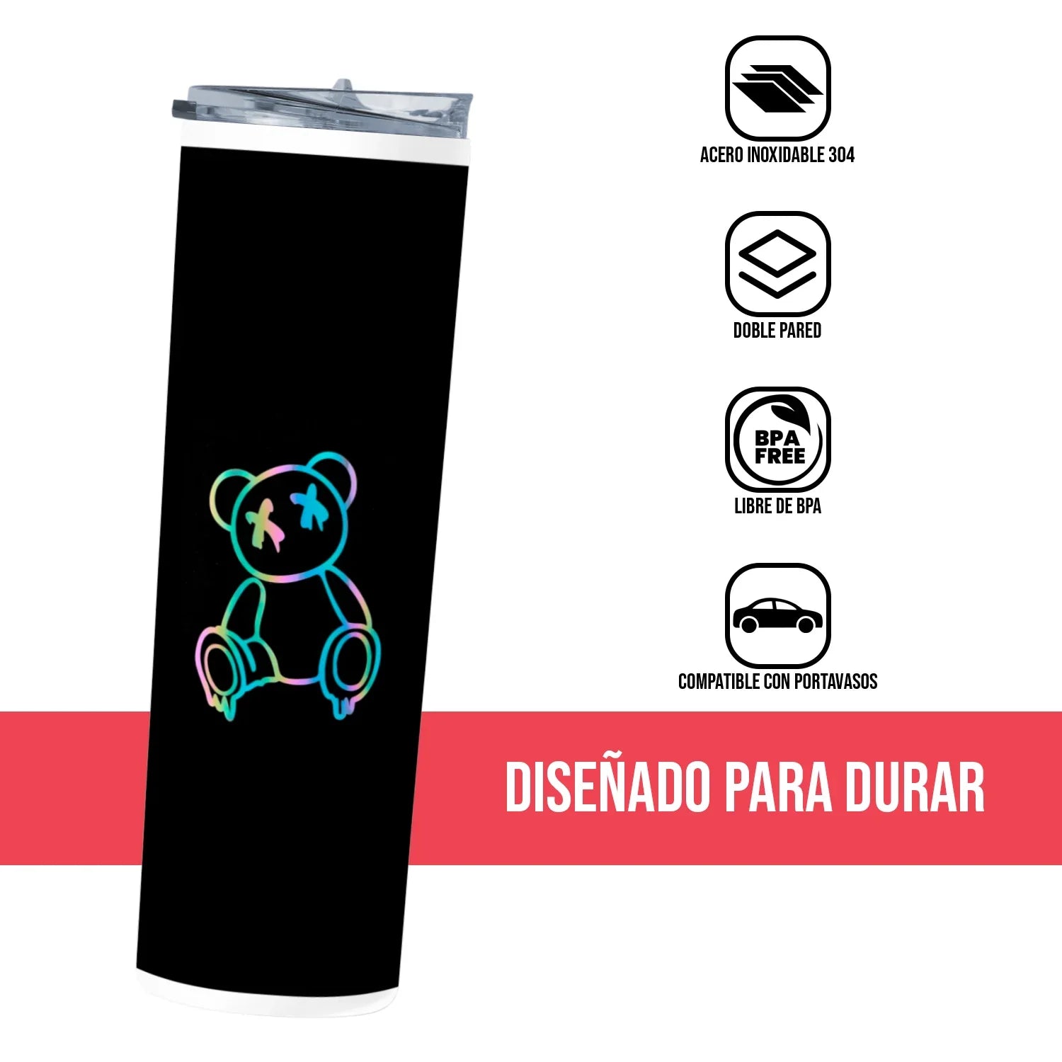 Termo Skinny Tumbler 20 oz de acero inoxidable - Osito Neon