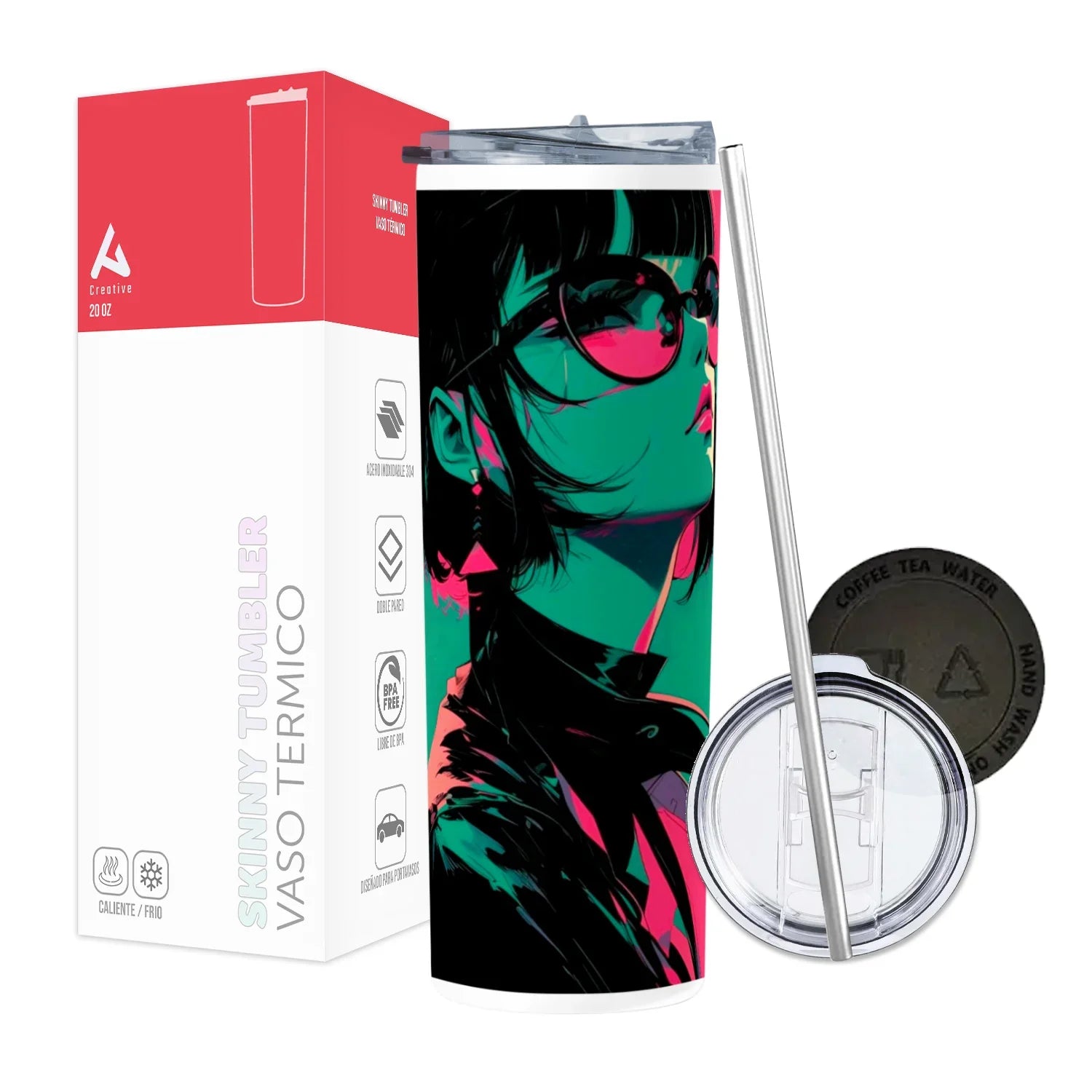 Termo Skinny Tumbler 20 oz de acero inoxidable - Chica Abstract Art