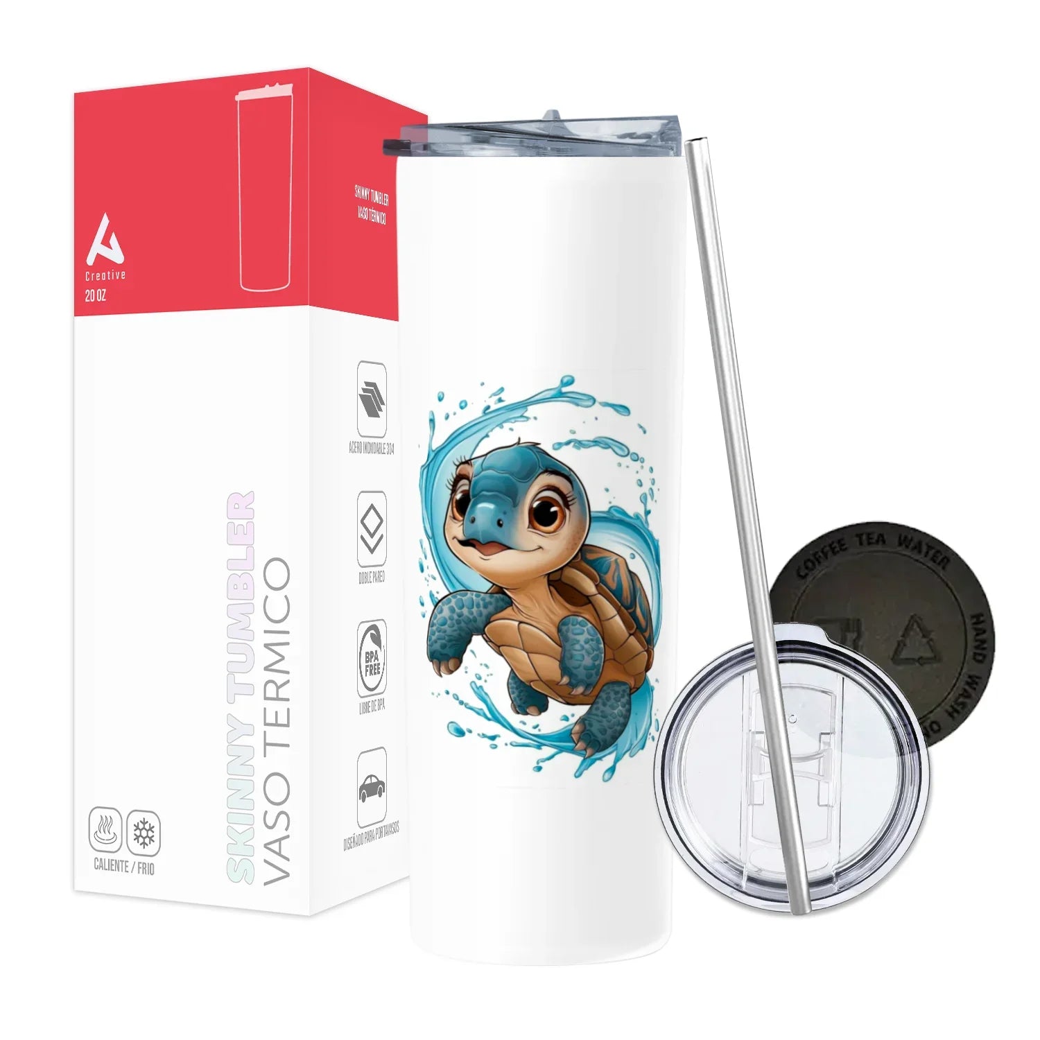 Termo Skinny Tumbler 20 oz de acero inoxidable - Tortuguita