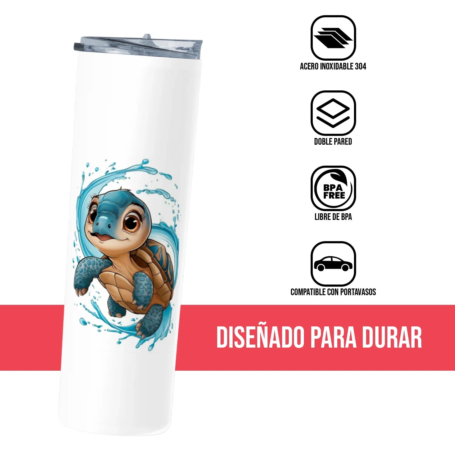 Termo Skinny Tumbler 20 oz de acero inoxidable - Tortuguita
