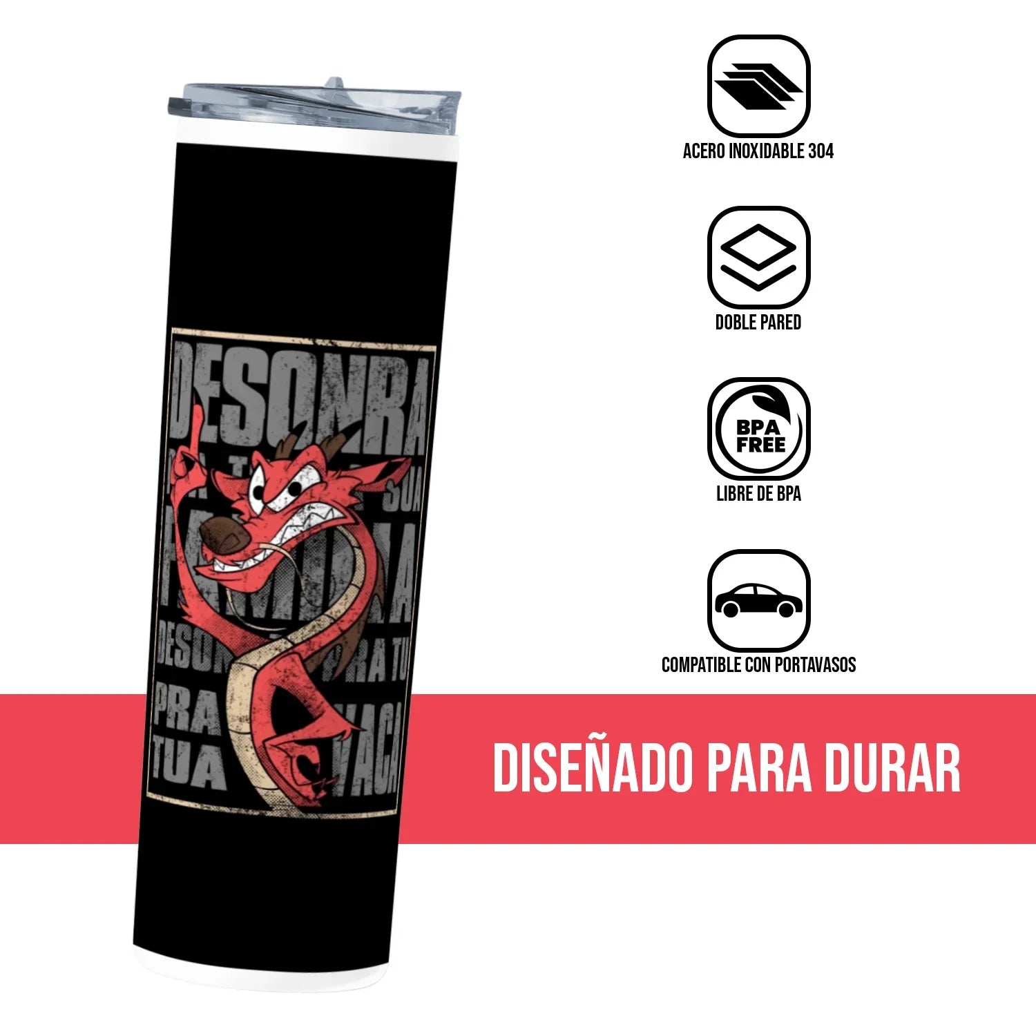 Termo Skinny Tumbler 20 oz de acero inoxidable - Mushu Desonra tu vaca