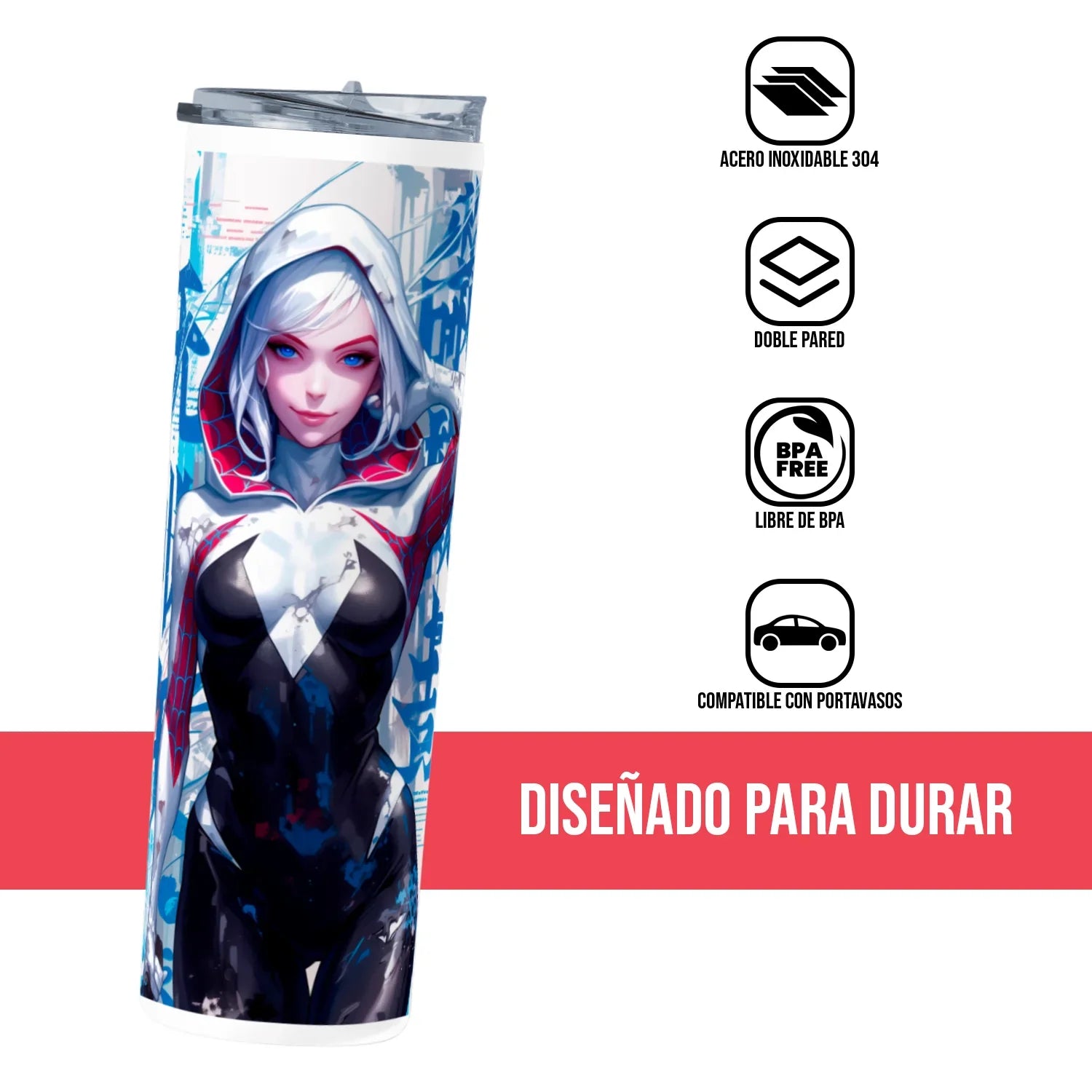 Termo Skinny Tumbler 20 oz de acero inoxidable - SpiderGwen