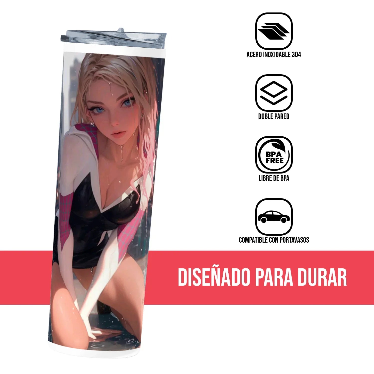 Termo Skinny Tumbler 20 oz de acero inoxidable - SpiderGwen 2