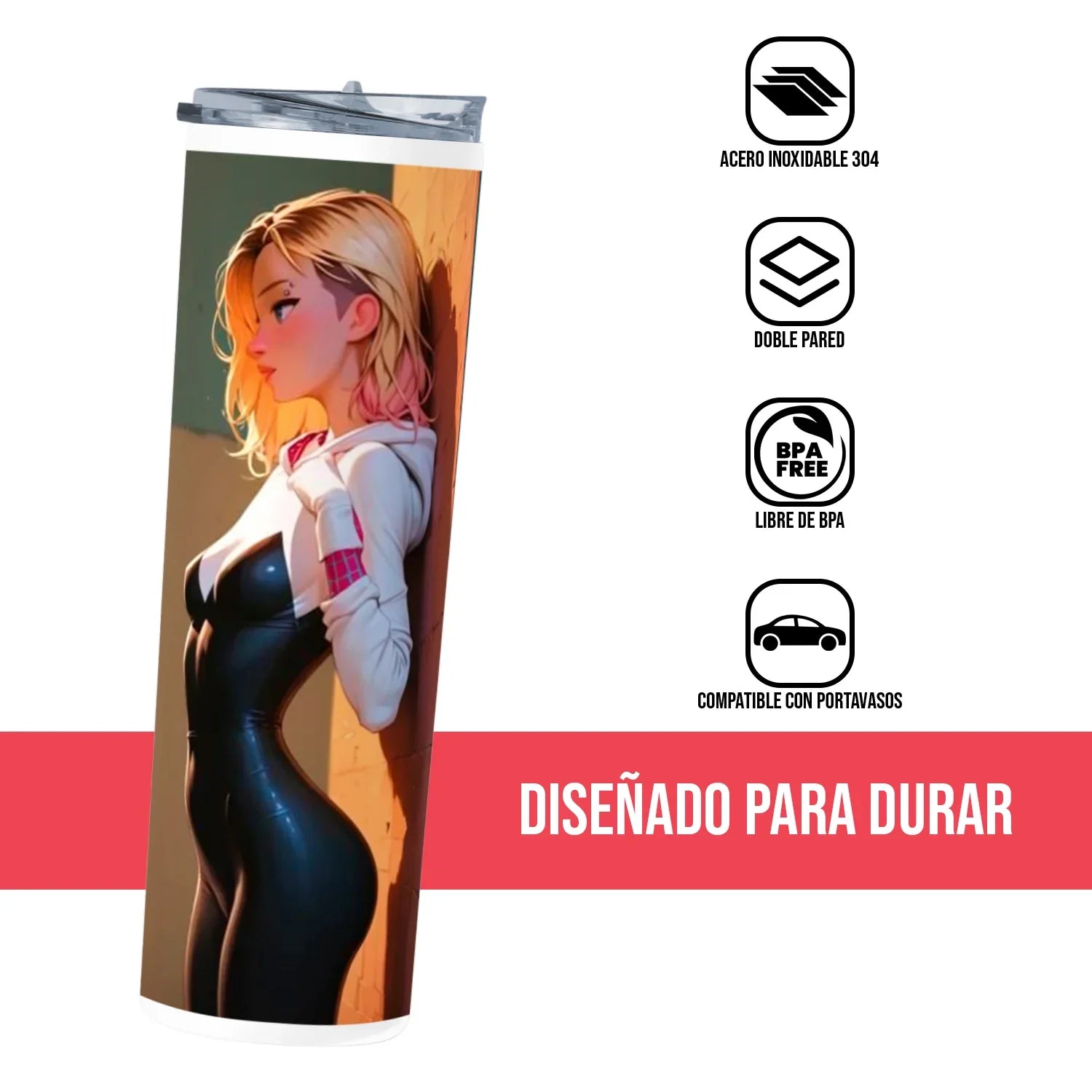 Termo Skinny Tumbler 20 oz de acero inoxidable - SpiderGwen 3
