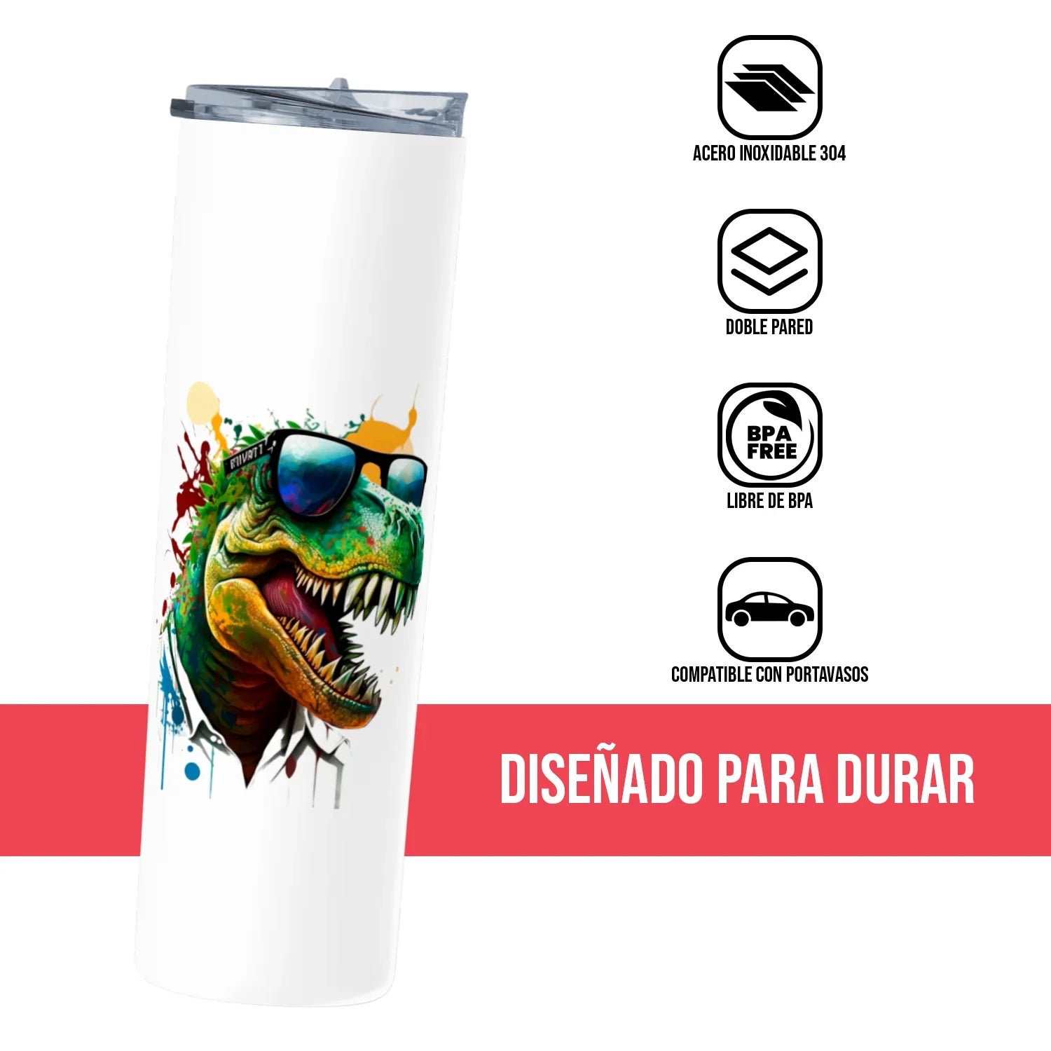Termo Skinny Tumbler 20 oz de acero inoxidable - Cool T-Rex