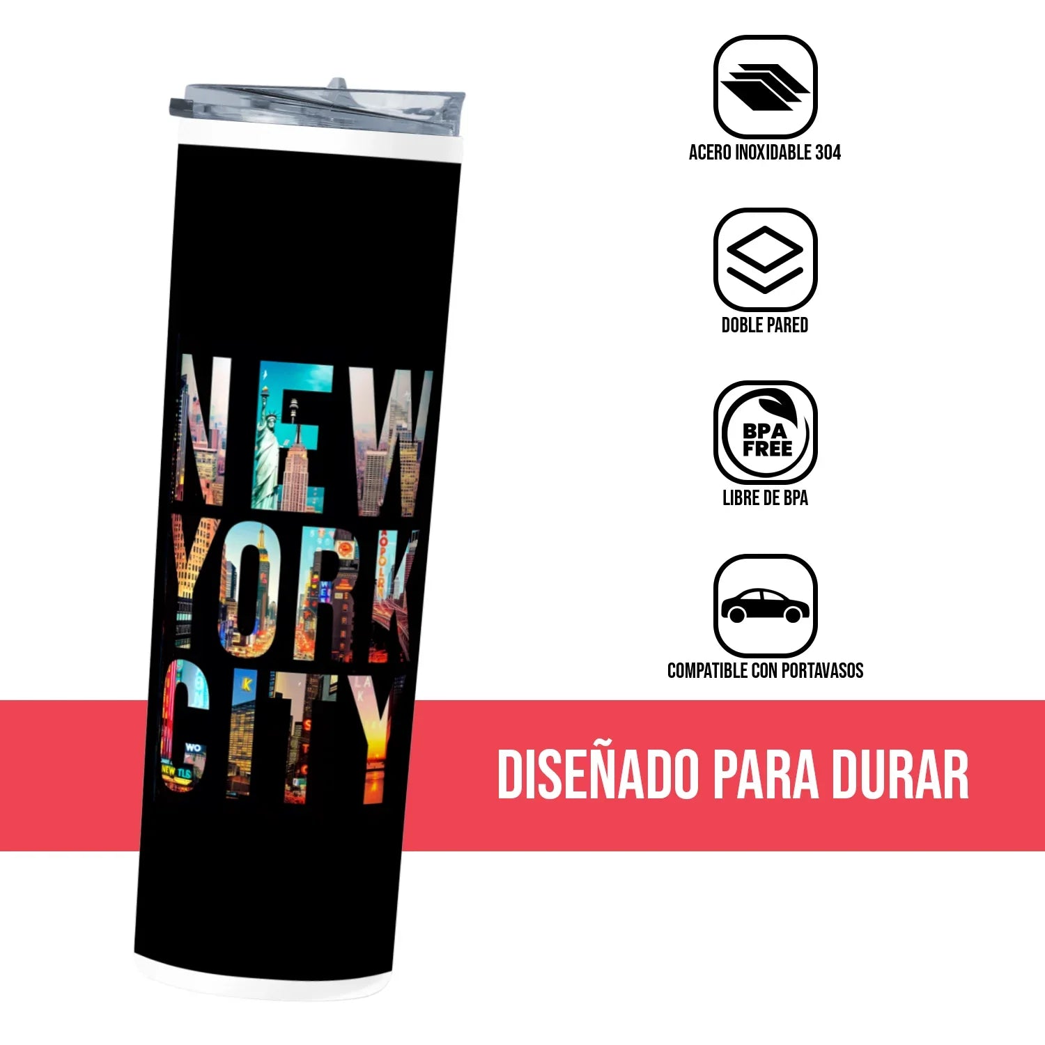 Termo Skinny Tumbler 20 oz de acero inoxidable - New York City