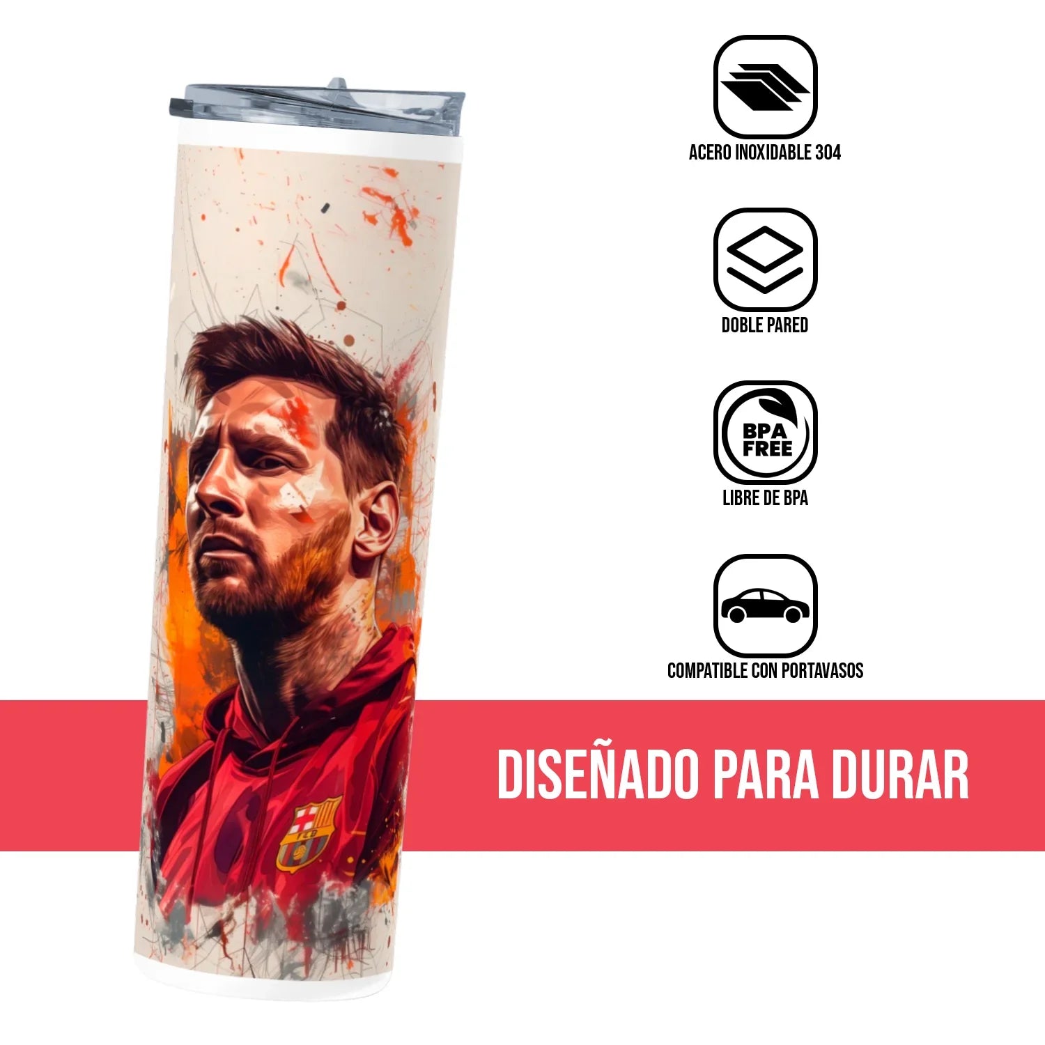 Termo Skinny Tumbler 20 oz de acero inoxidable - Leo Messi